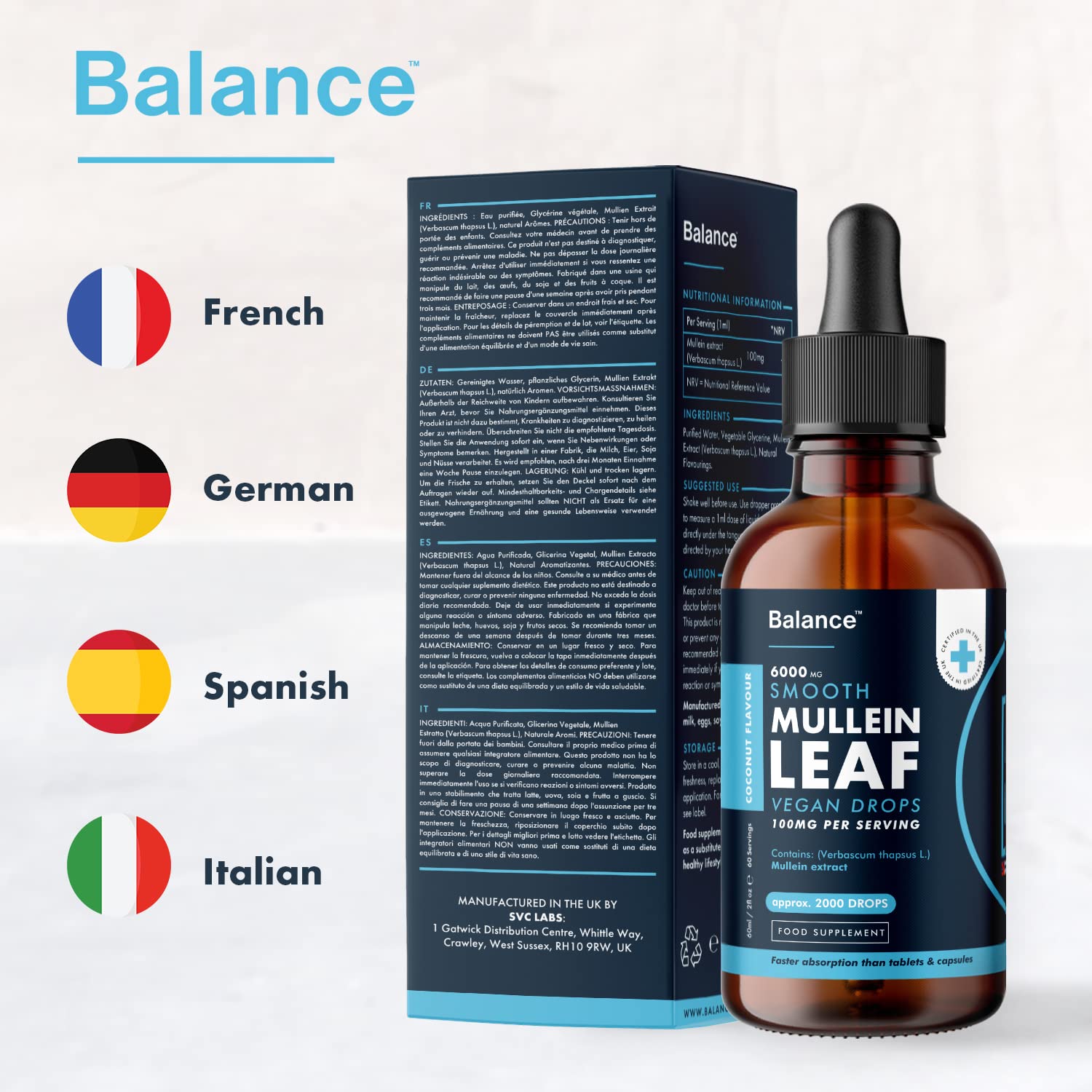 Balance Mullein Leaf Liquid Drops - 60ml for 2 Month Supply - High Strength - Vegan Balance Au supplements