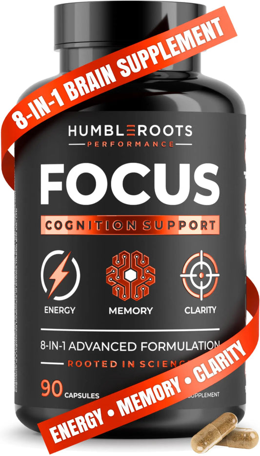 Advanced Nootropic Brain Supplement for Energy, Memory, & Focus | Lion's Mane, Caffeine, L-Theanine, and 5 Additional All-Natural Ingredients to Improve Cognitive Health (90 Capsules) HUMBLEROOTS PERFORMANCEAU supplements