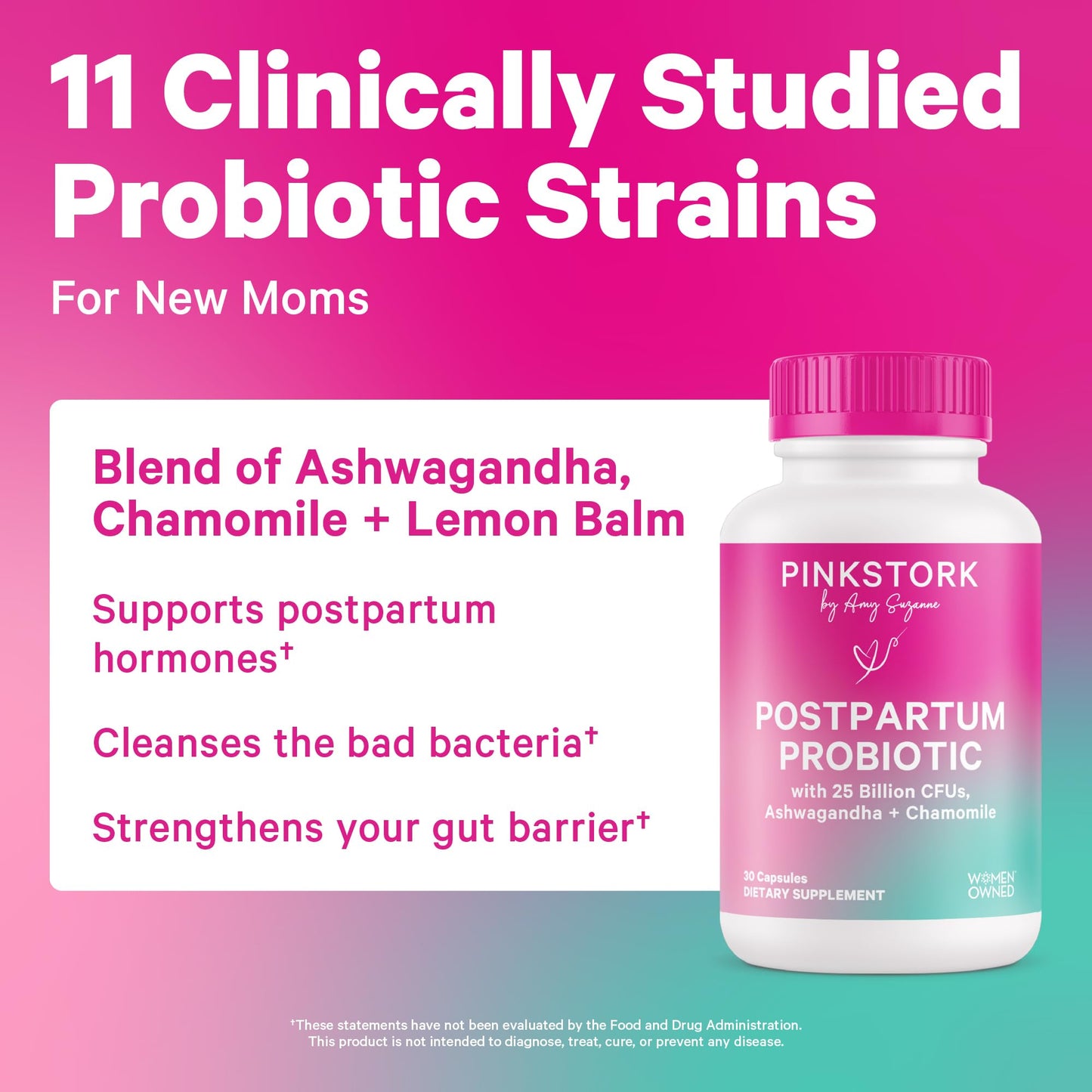 Pink Stork Postnatal Multivitamin + Probiotics with Vegan DHA, Ashwagandha, Iron, Folate, B12 - Supports Hormone Balance, Postpartum Recovery, Gut Health, & Digestion - Pack of 2 Pink StorkBuy Supplements Australia