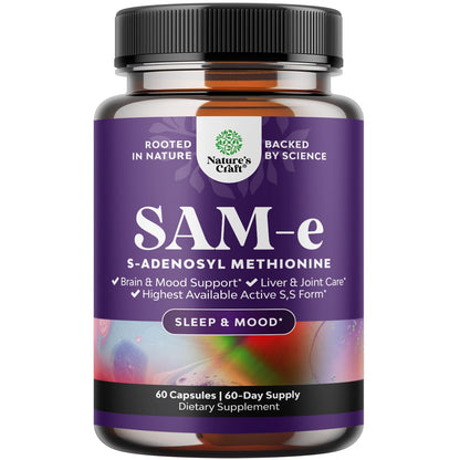 Sam-E 200mg Mood Support Supplement - S-Adenosyl Methionine Sam-E Supplement for Natural Relaxing Mood Boost Brain Support and Liver Detox Cleanse - Vegan Non-GMO and Gluten Free - 60 Count Natures CraftAu supplements