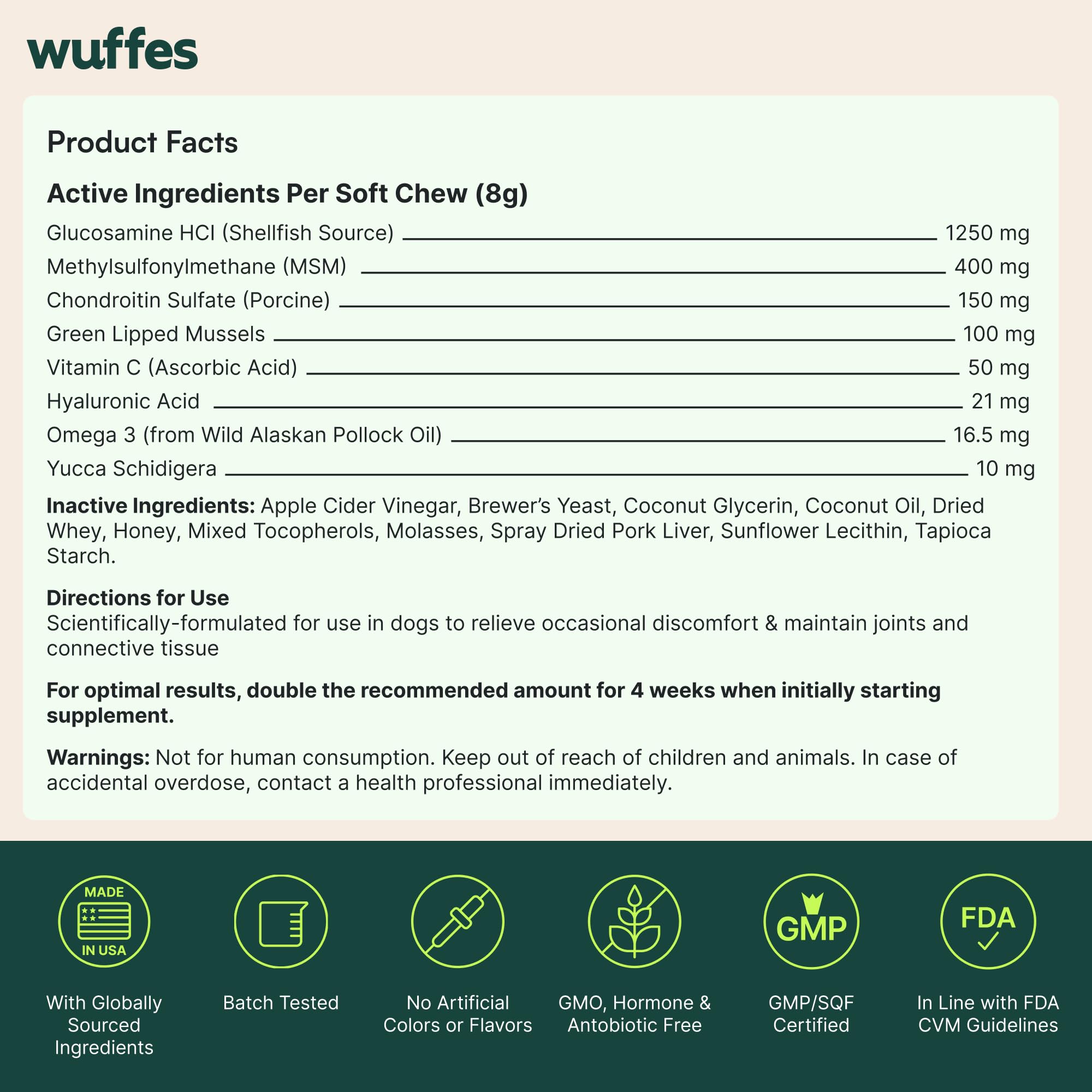 Wuffes Chewable Dog Hip & Joint Supplement - Glucosamine & Chondroitin Chews - Dog Joint Supplements & Vitamins - Extended Joint Care (Large Breed (Over 65 lbs), 60 Chews (Pack of 2)) Wuffes Au supplements
