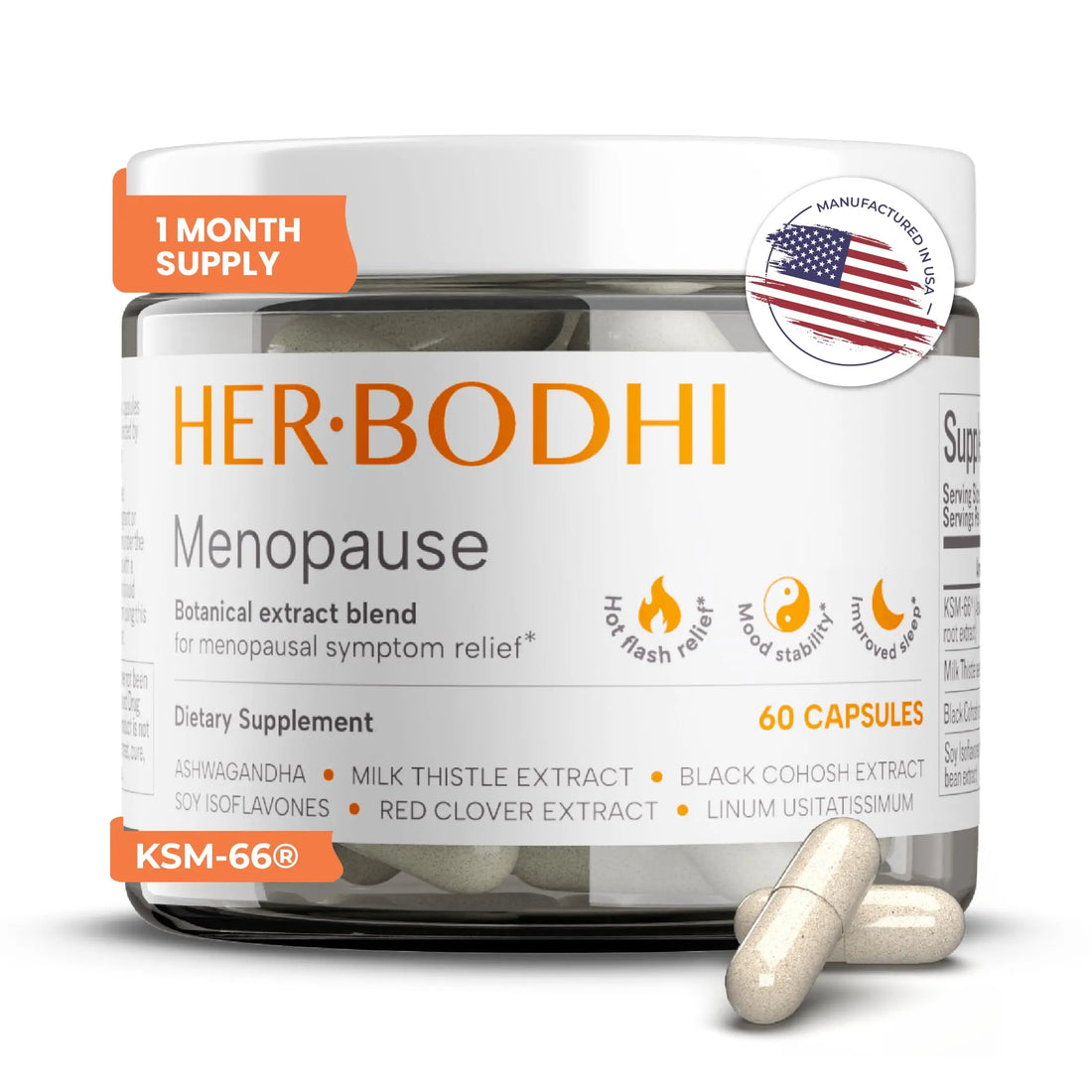 Her Bodhi Meno- Menopause Hormonal Balance for Women, Estrogen Soy Isoflavones Menopause Supplement for Women | with Ashwagandha & Black Cohosh | Hot Flashes Menopause Relief (60 Capsules) Her Bodhi uk supplements