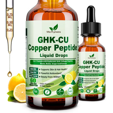 Vita PLynxera GHK-CU Peptide Supplement Liquid Drops, Premium 6-in-1 GHK CU Copper Peptides w. Marine Collagen Hyaluronic Acid Biotin for Anti-Aging, Skin Hair Growth Support, Oral Drops丨Women Men Vita PLynxera Au supplements