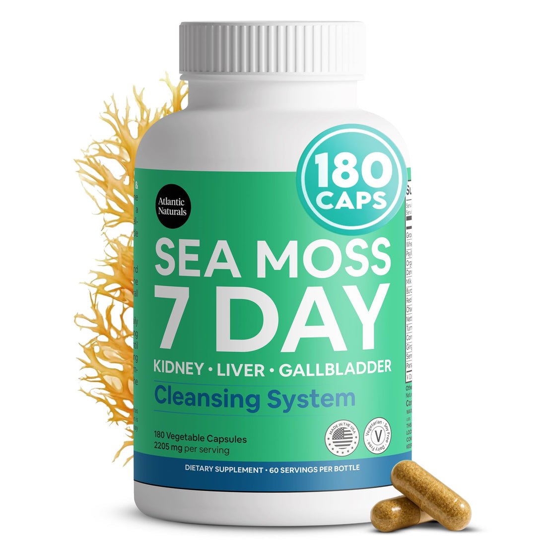 Atlantic Naturals Sea Moss Capsules – 7 Day Herbal Blend for Liver & Gallbladder Wellness – with Dandelion Root, Milk Thistle, Burdock Root, Red Clover & Chanca Piedra – 180 Count Sea Moss Capsules Atlantic Naturals uk supplements