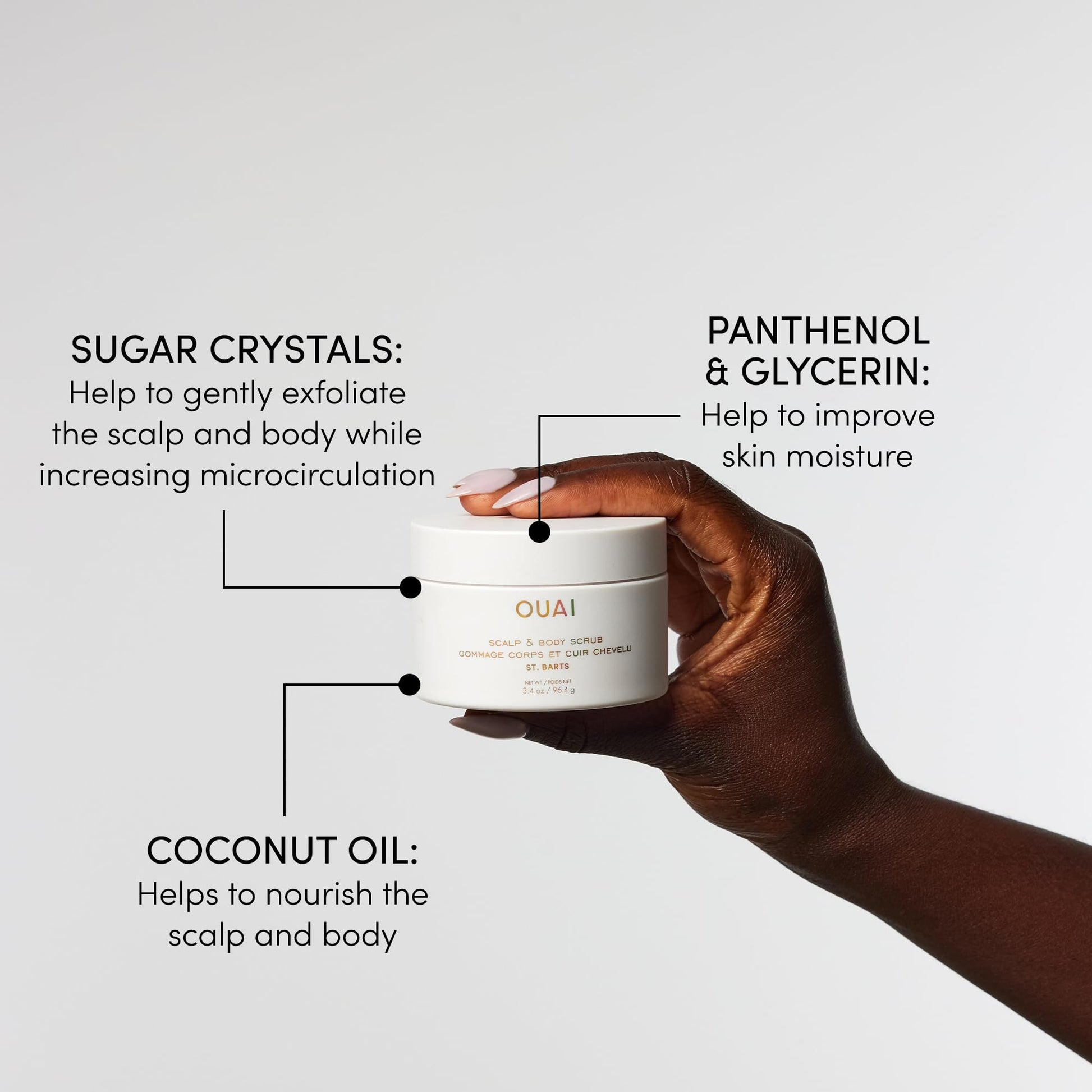 OUAI Scalp & Body Scrub, St. Barts Travel Size - Exfoliating Body Scrub with Sugar & Coconut Oil Blend for Smooth, Moisturized Skin - Gentle Scalp Exfoliator for Removing Product Build Up (3.4 oz) OUAI Au supplements
