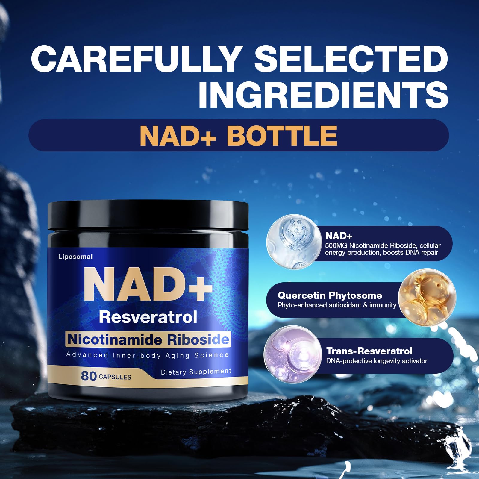NLMUBR LUCKSIT NAD Supplement - NAD Nicotinamide Riboside Resveratrol 900mg, NAD Supplements for Women & Man, Liposomal NAD+ for Anti Aging & Cell Regenerator, 80 Capsules NLMUBR LUCKSIT Au supplements