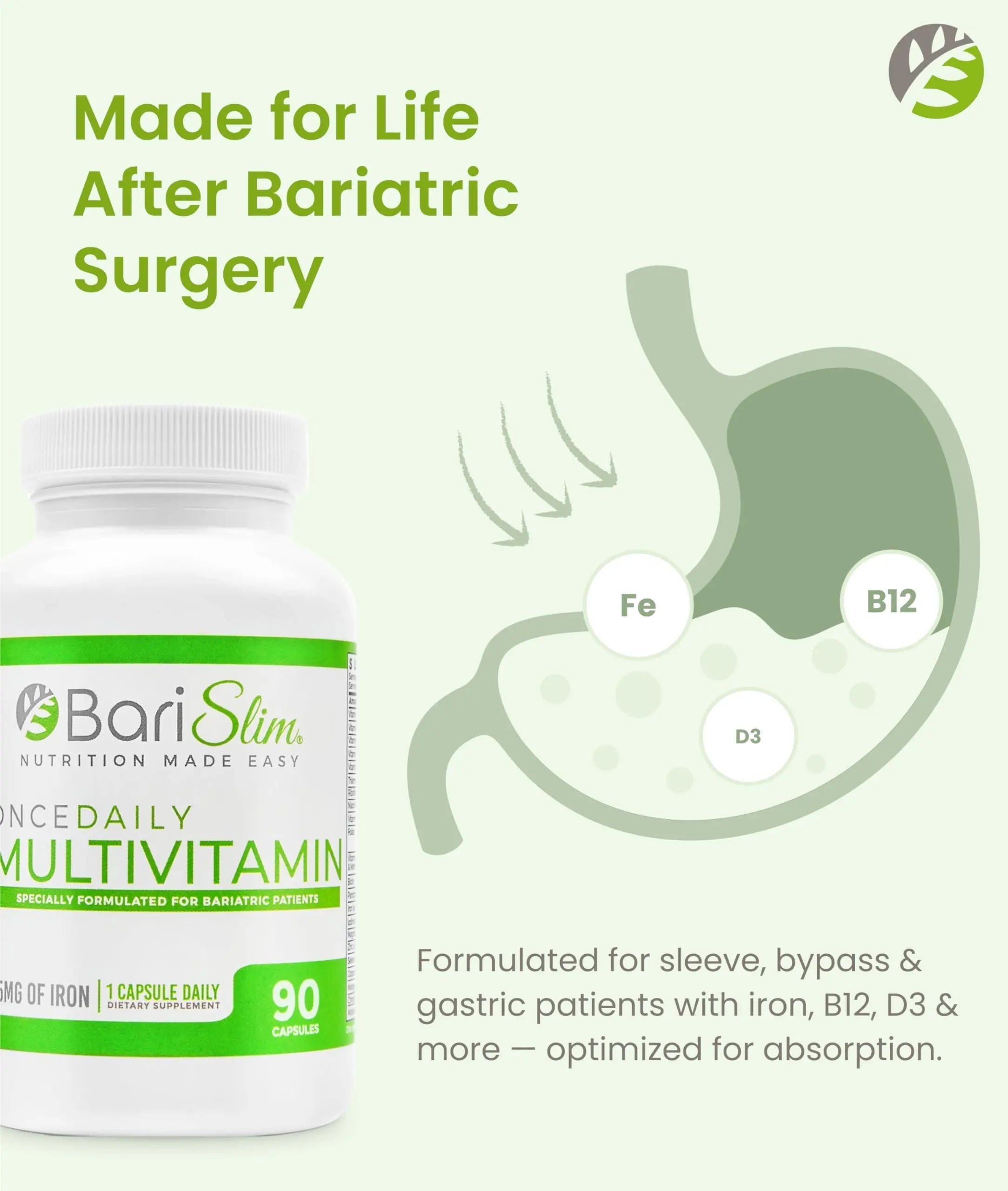 BariSlim Once Daily Bariatric Multivitamin Capsule - 45mg of Iron - Bariatric Vitamin & Supplement for Post Bariatric Surgery Including Gastric Bypass & Gastric Sleeve | 90 Day Supply BariSlim Au supplements