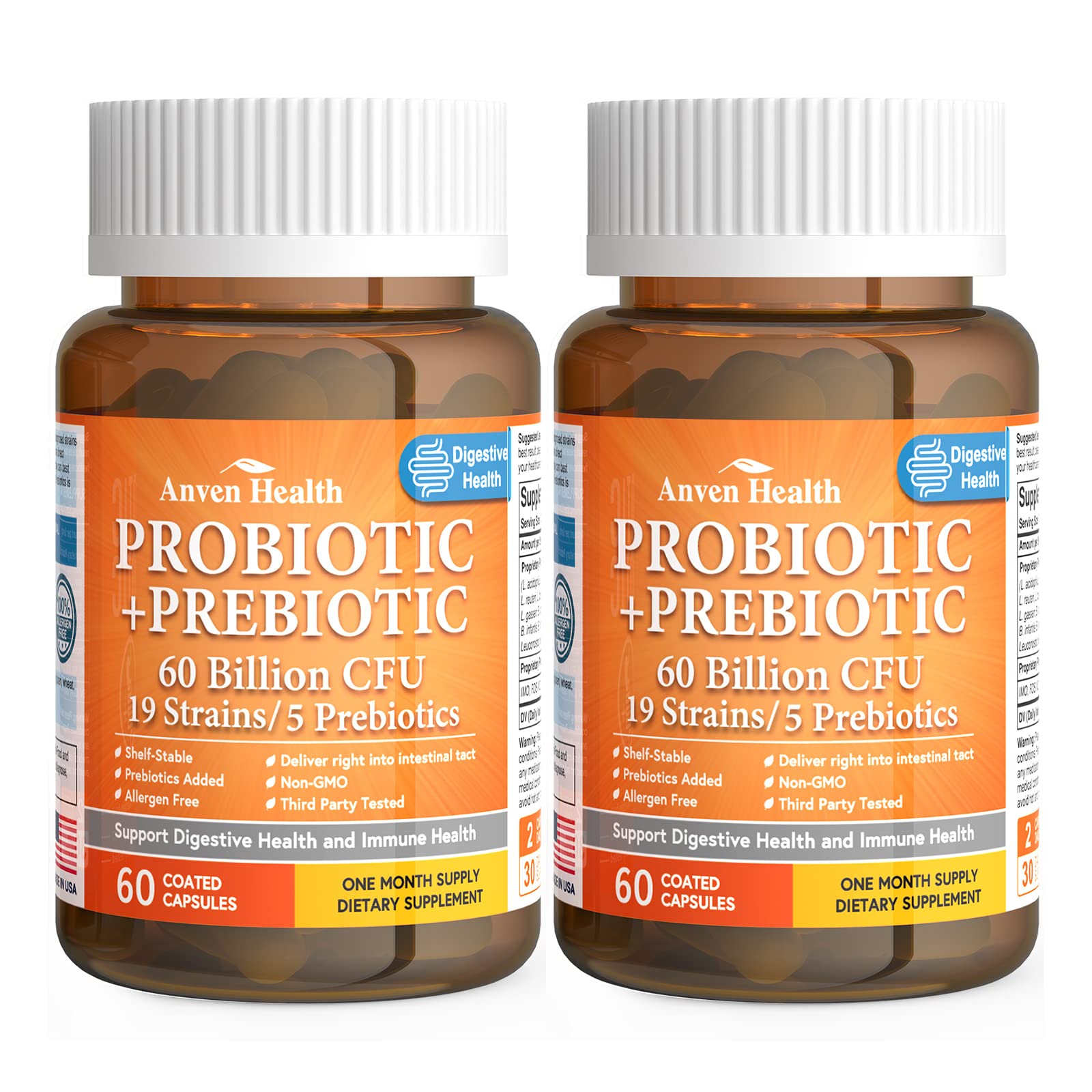 Anven Health 60 Billion Probiotics for Women and Men 19 Strains 5 Organic Prebiotics for Gut Digestive & Immune Health, Supports Diarrhea Gas Bloating, Vegan Probiotic Supplement Formula丨120 Caps Anven Health Au supplements