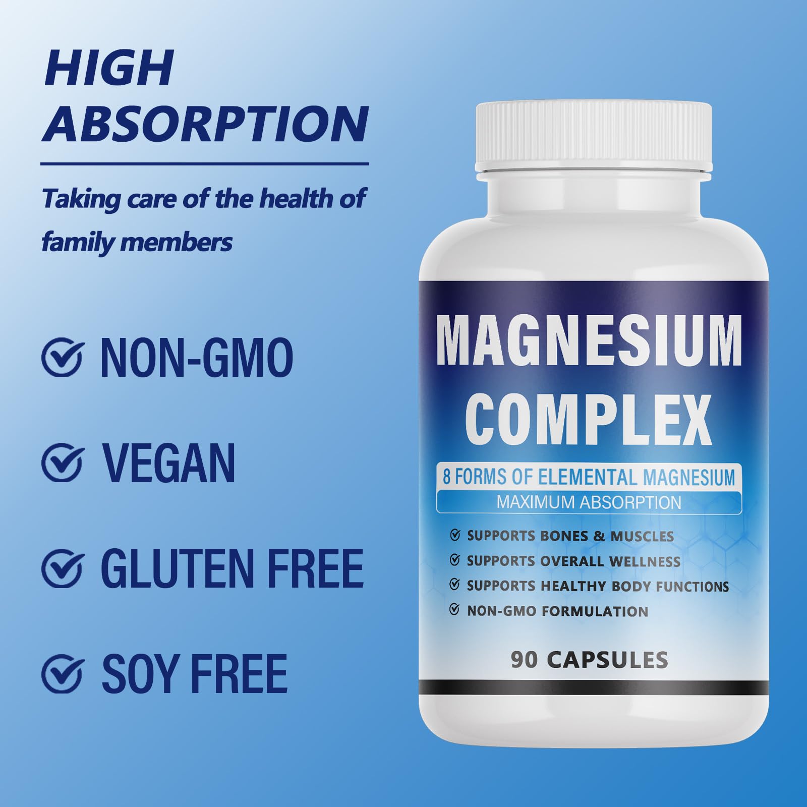Magnesium Complex Supplement - 8 Elemental Magnesium 1000mg - Glycinate, Citrate, Malate, Taurate Chelated | Easy Absorption, Energy Support | Vegan Non-GMO, 90 Capsules (1pc) KFUKFU Au supplements