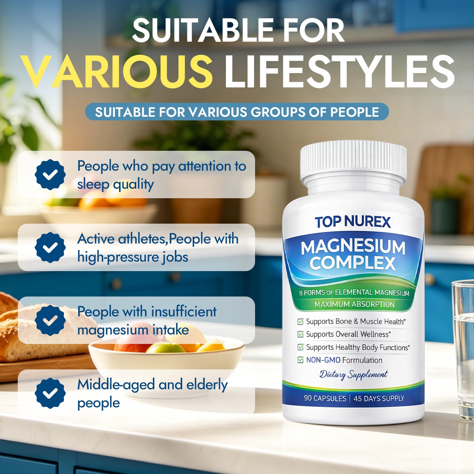 Top Nurex Magnesium Complex 1000 mg, 8-Source Magnesium Blend with Glycinate, Citrate, Malate & Taurate, Vegan Formula, Non-GMO, 90 Capsules Top Nurex Au supplements