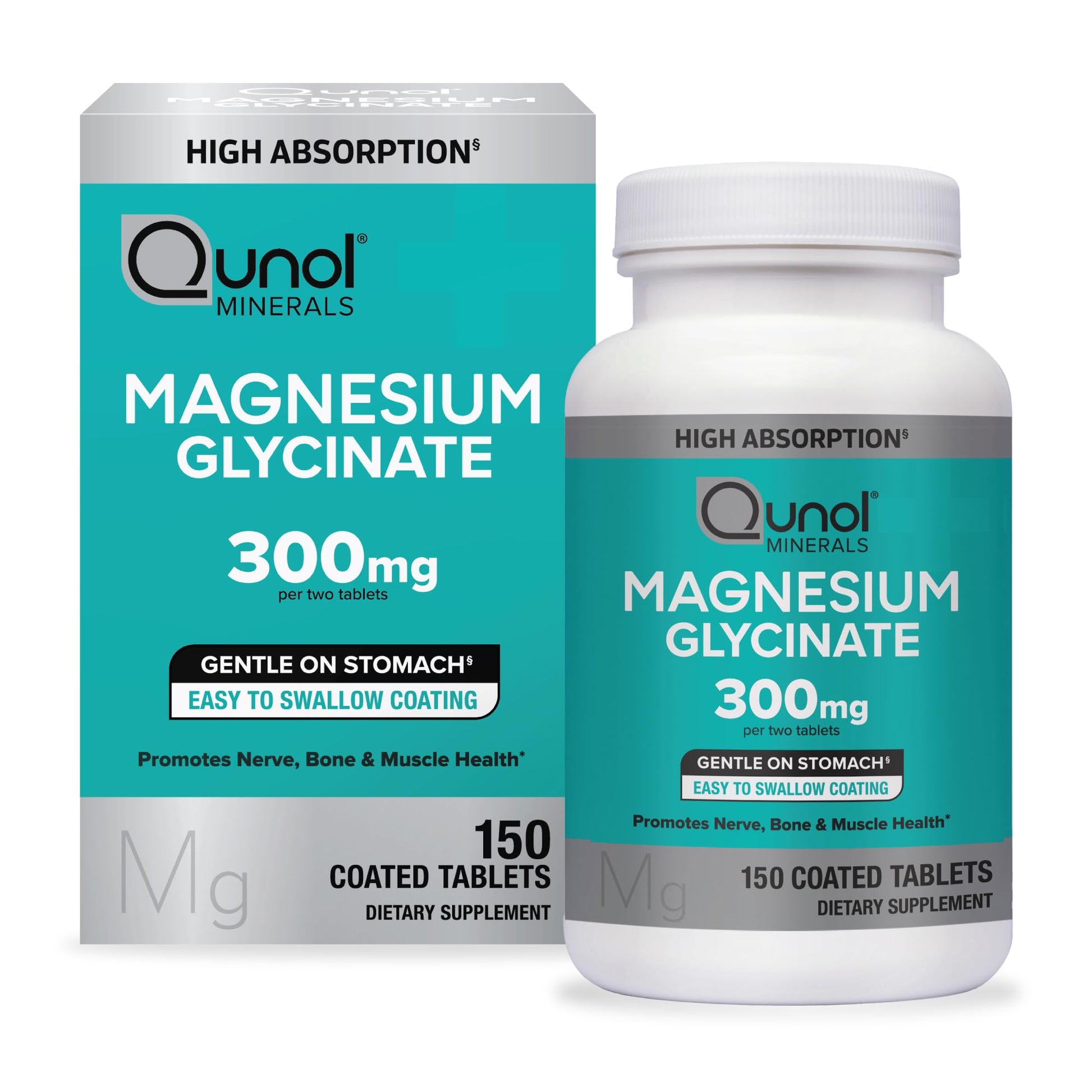 Qunol Magnesium Glycinate 300mg, 100% Glycinate Chelated Magnesium Supplement, 150ct Tablets Qunol Au supplements