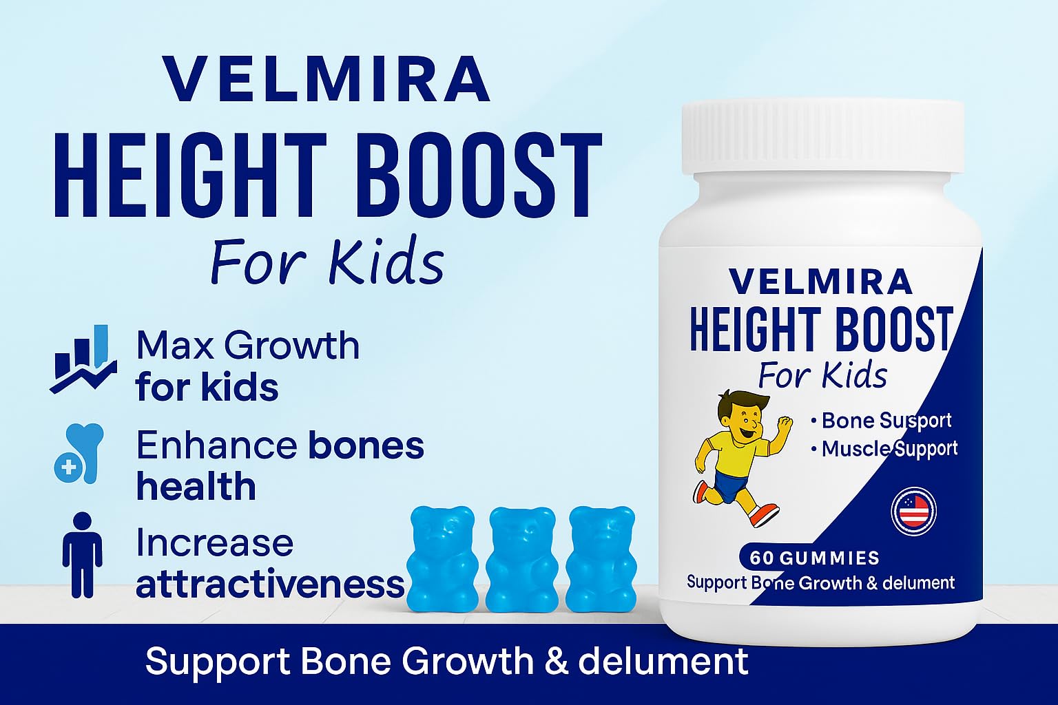 Velmira® Heightener Gummies for Bone Health & Development Support – Essential Vitamins & Minerals, Easy-to-Chew Gummies for Kids, Teens & Adults (Ages 5+) Velmira Au supplements