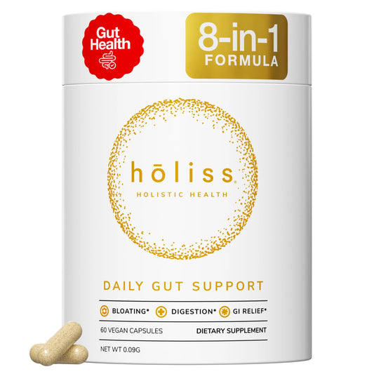 HOLISS Daily Gut Health Capsules – 8-in-1 All Natural Supplement, Lemon Balm, Bloat & Gas Relief, GI Lining Repair, HOLISSAU supplements