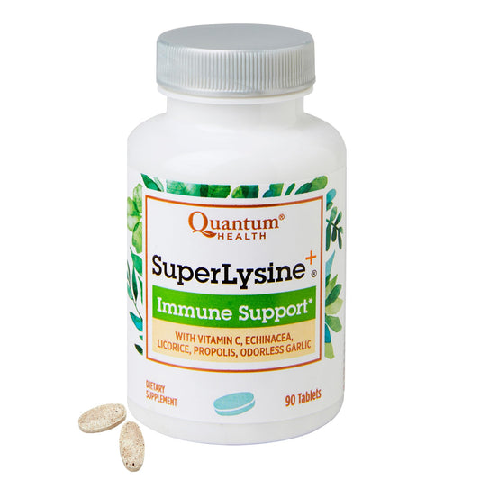 Quantum Health Super Lysine+ / Advanced Formula Lysine+ Immune Support with Vitamin C, Echinacea, Licorice, Propolis, Odorless Garlic (90 Tablets) QuantumUS supplements