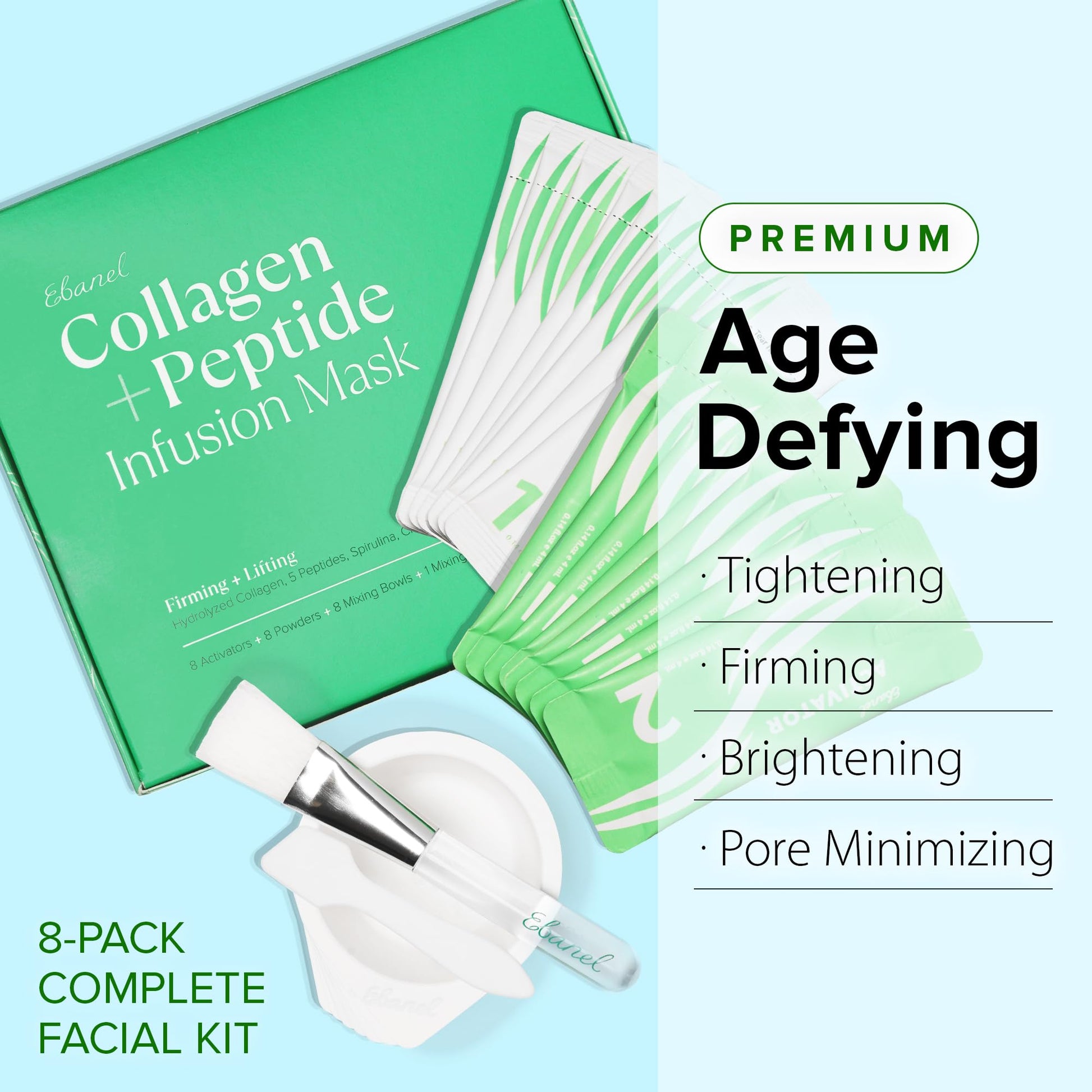 Ebanel Collagen Peptides Wash-Off Face Mask Set, 8 Pack Instant Skin Tightening and Lifting Masks, Brightening Face Mask with Niacinamide, Glutathione, Hyaluronic Acid, Vitamin C, Cica, B5, Albumen Ebanel buy supplements Au
