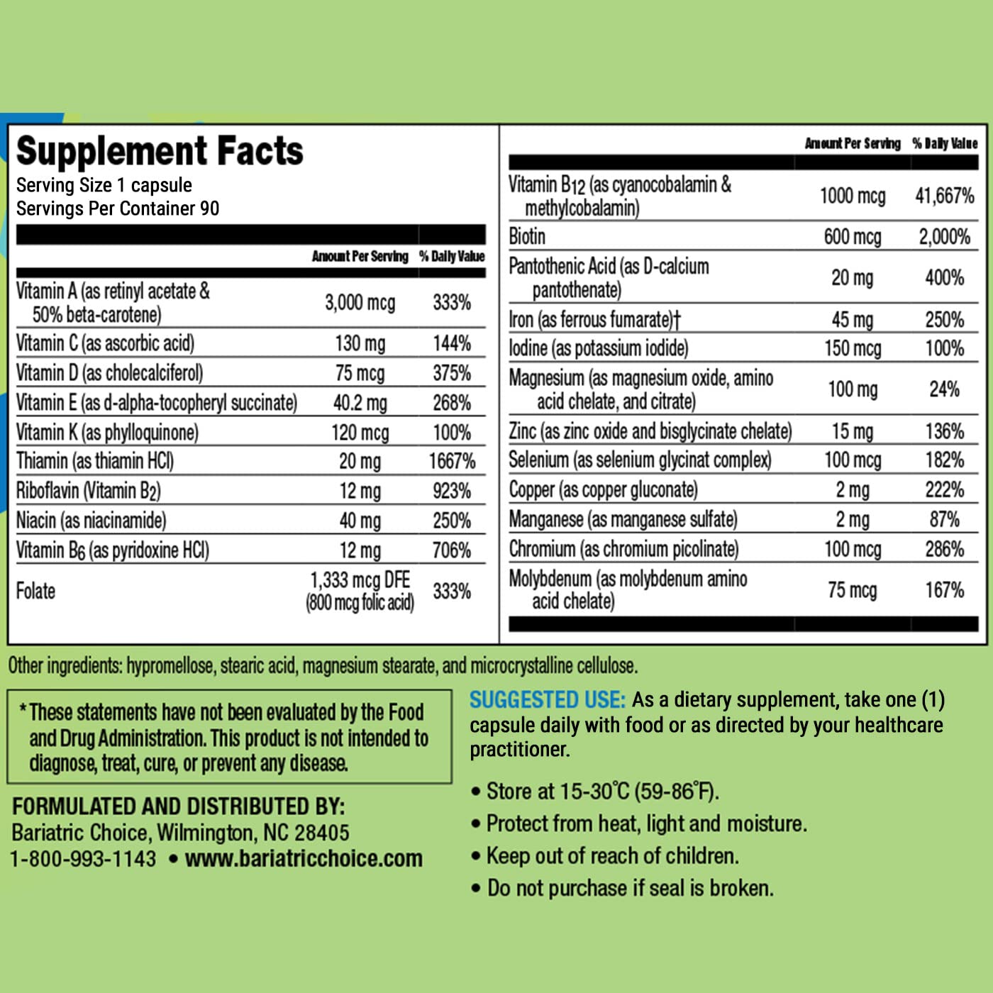 Bariatric Choice Once-Daily Bariatric Multivitamin with 45 mg of Iron | Easy to Swallow Capsule | Vitamin for Bariatric Surgery Patients | Bariatric Choice Au supplements