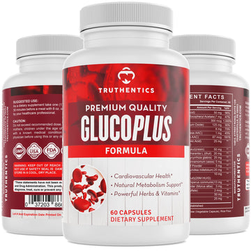 TRUTHENTICS GlucoPlus - 20 Herbs, Vitamins & Minerals with Cinnamon, Chromium, Vanadium, Bitter Melon, Alpha Lipoic Acid, Magnesium - Gluten Free, Non-GMO - 60 Capsules TRUTHENTICS Au supplements