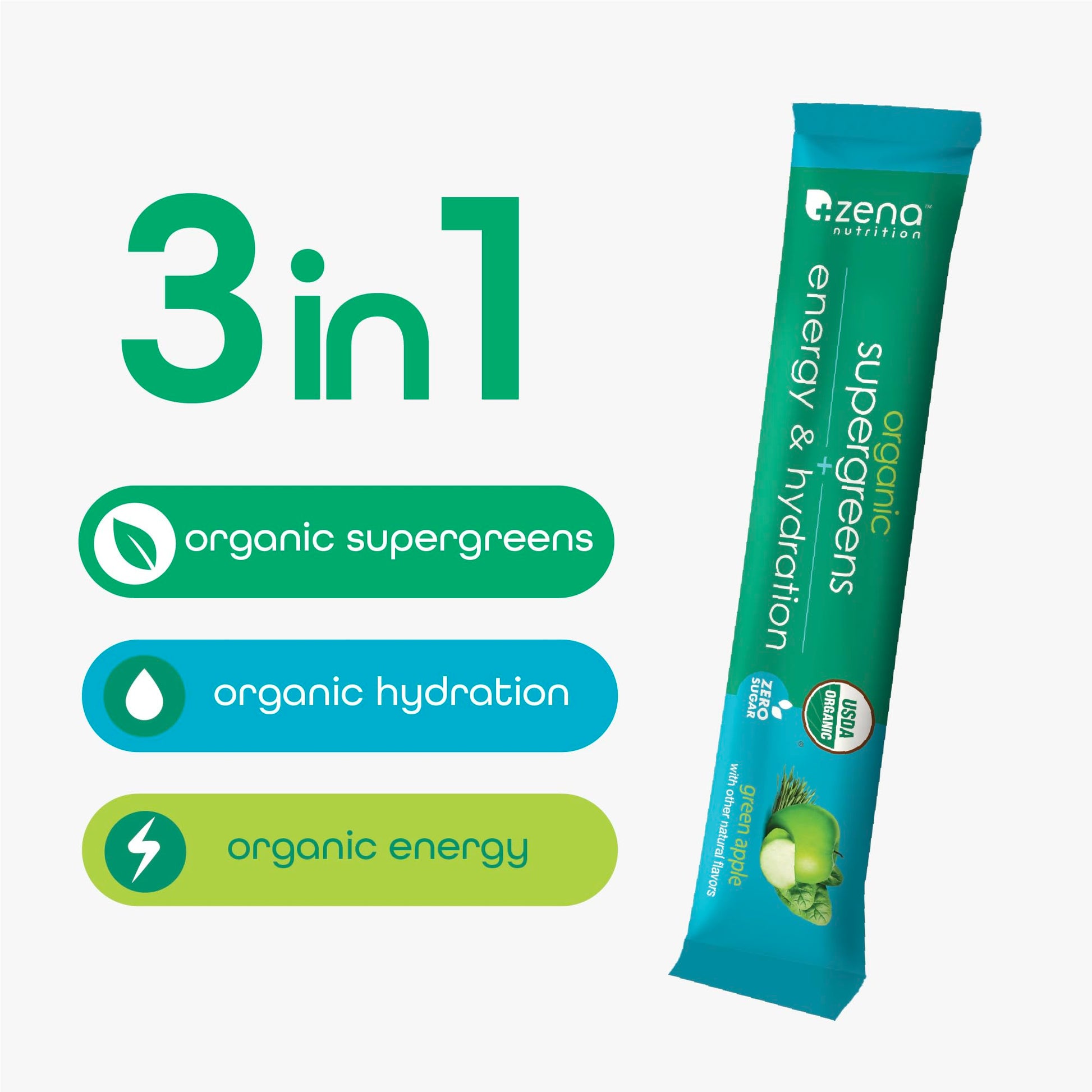 Zena Nutrition Organic Super Greens Energy & Hydration Powder, 70+ Superfoods, 0 Sugar, 5G Fiber, Spirulina, Chlorella, Prebiotics/Probiotics, Natural Caffeine + Electrolytes, 40 Drink Mix Packets Zena Nutrition Au supplements