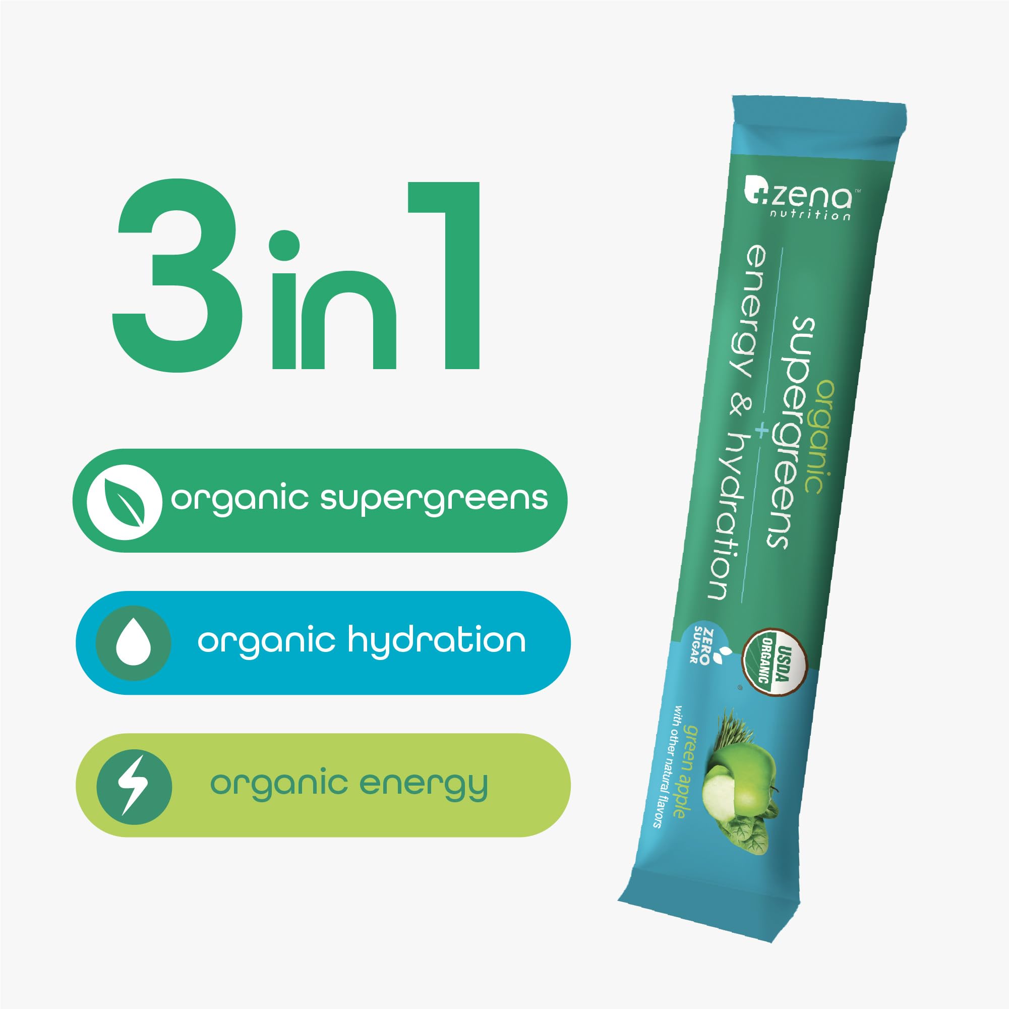Zena Nutrition Organic Super Greens Energy & Hydration Powder, 70+ Superfoods, 0 Sugar, 5G Fiber, Spirulina, Chlorella, Prebiotics/Probiotics, Natural Caffeine + Electrolytes, 40 Drink Mix Packets Zena Nutrition Au supplements