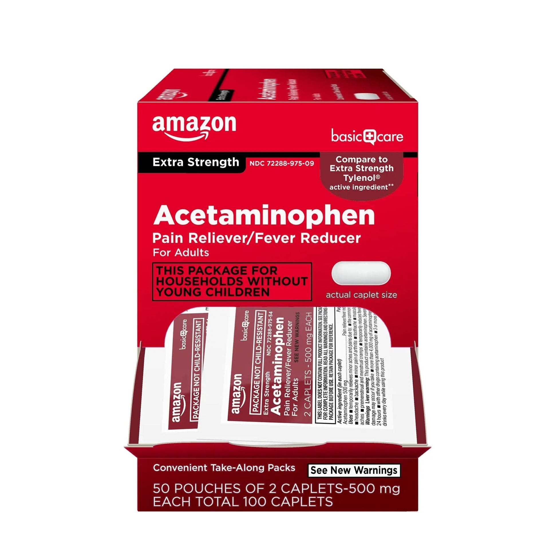 Amazon Basic Care Extra Strength Acetaminophen Caplets 500 mg, Pain Reliever and Fever Reducer, Gentle on Stomach, For Arthritis Pain, Backache Pain and More, 50 Packets of 2 Capsules Each, 100 Count Amazon Basic Care Au supplements