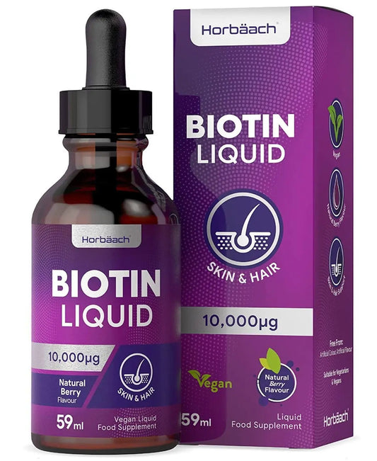 Biotin Liquid Drops for Hair & Skin Support | 10000 mcg Supplement | 59 ml Vitamin B7 HorbäachAU supplements