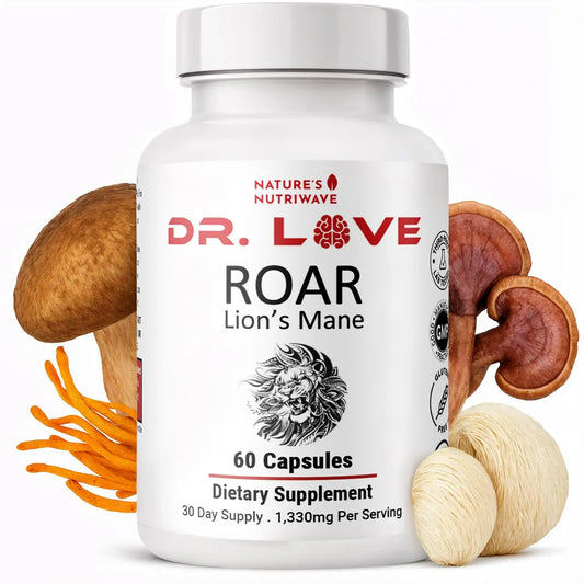 Nature’s NutriWave Dr. Love Roar Lion’s Mane Mushroom Supplement – Plant-Based Formula with Cordyceps, Reishi & Shiitake – Vegan, Gluten-Free, GMP Certified, Made in USA – 60 Capsules, 1 Month Supply Nature’s NutriWaveAU supplements