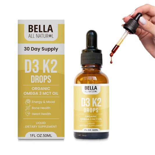 Bella All Natural Vitamin D3 K2 Liquid Drops 5000 IU (Unflavored) - Omega 3 with MCT Oil - Bella All NaturalUS supplements