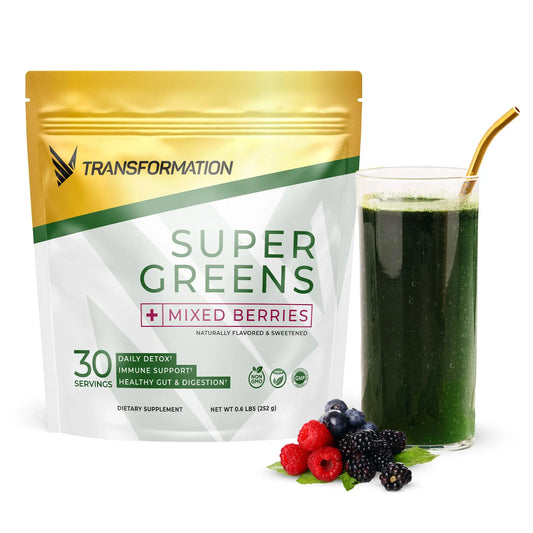 Transformation Super Greens Superfood Green Juice Powder - Immune & Energy Support | Natural Ingredients | Detoxifying & Alkalizing Minerals - Spirulina, Chlorella, Wheatgrass, Spinach, Alfalfa SPR BODYAU supplements