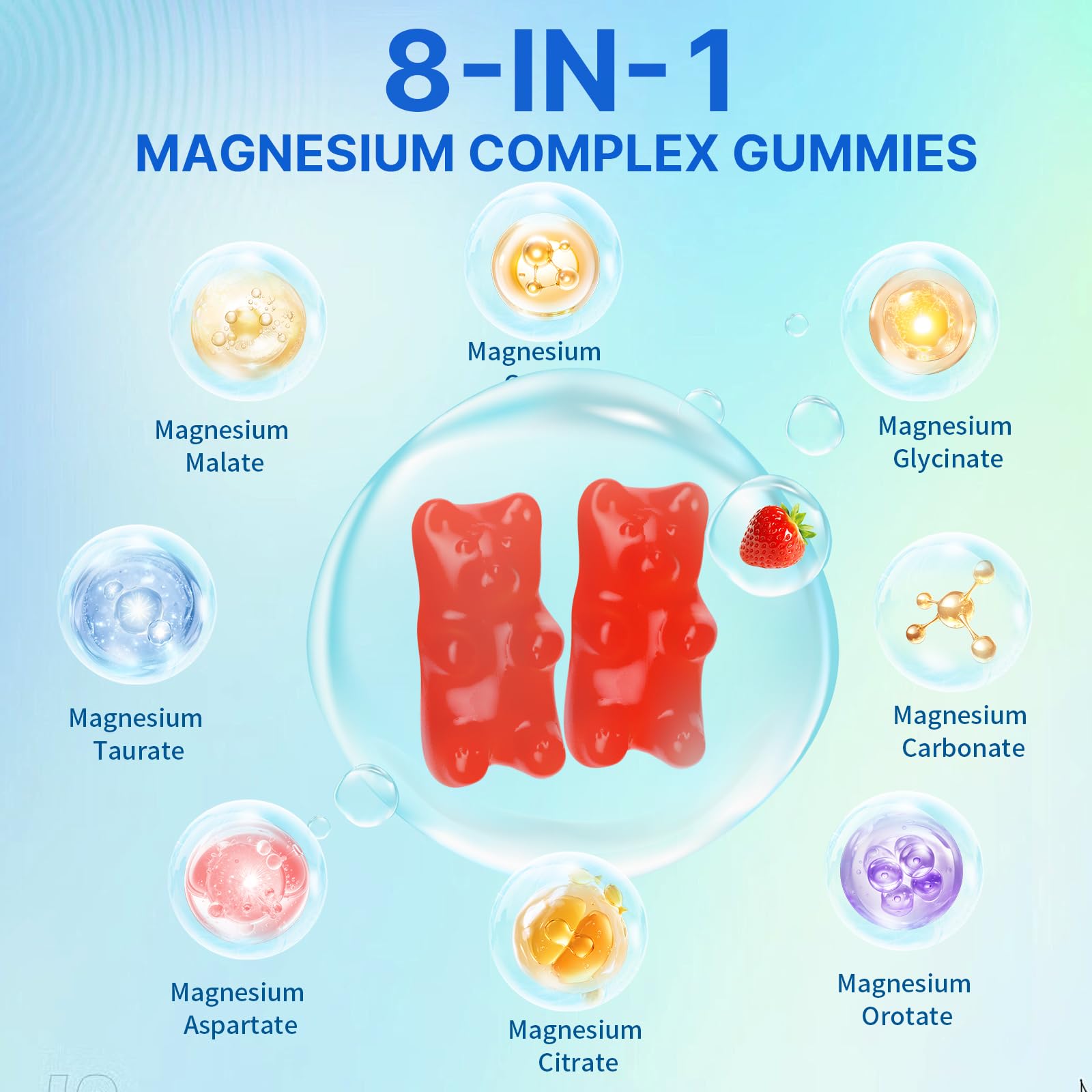 Magnesium Complex Gummies for Women Men 8 in 1, Magnesium Glycinate, Citrate, Malate, Taurate, Supports Bones, Muscle, Nerve Health, Sugar-Free, Vegan Non-GMO, Strawberry Flavor, 120 Count HUUAYAO Au supplements