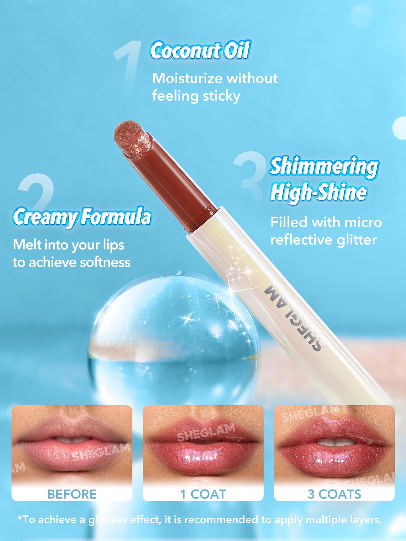 SHEGLAM Pout-Perfect Moisturizing Solid Lip Gloss Shimmer Lip Plumper - Violet Fizz SHEGLAM Au supplements