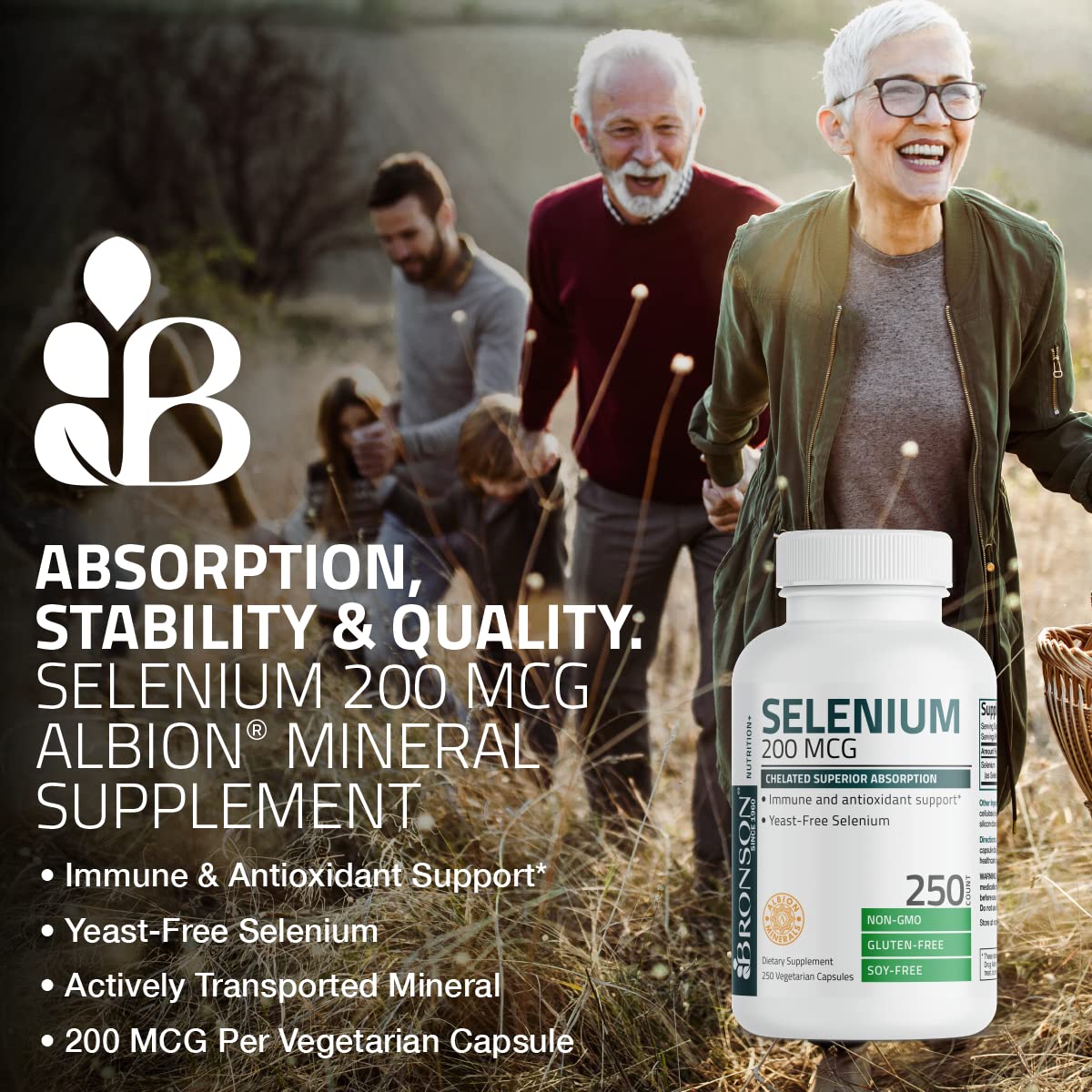 Bronson Selenium 200 mcg – Yeast Free Chelated Amino Acid Complex - Essential Trace Bronson Au supplements