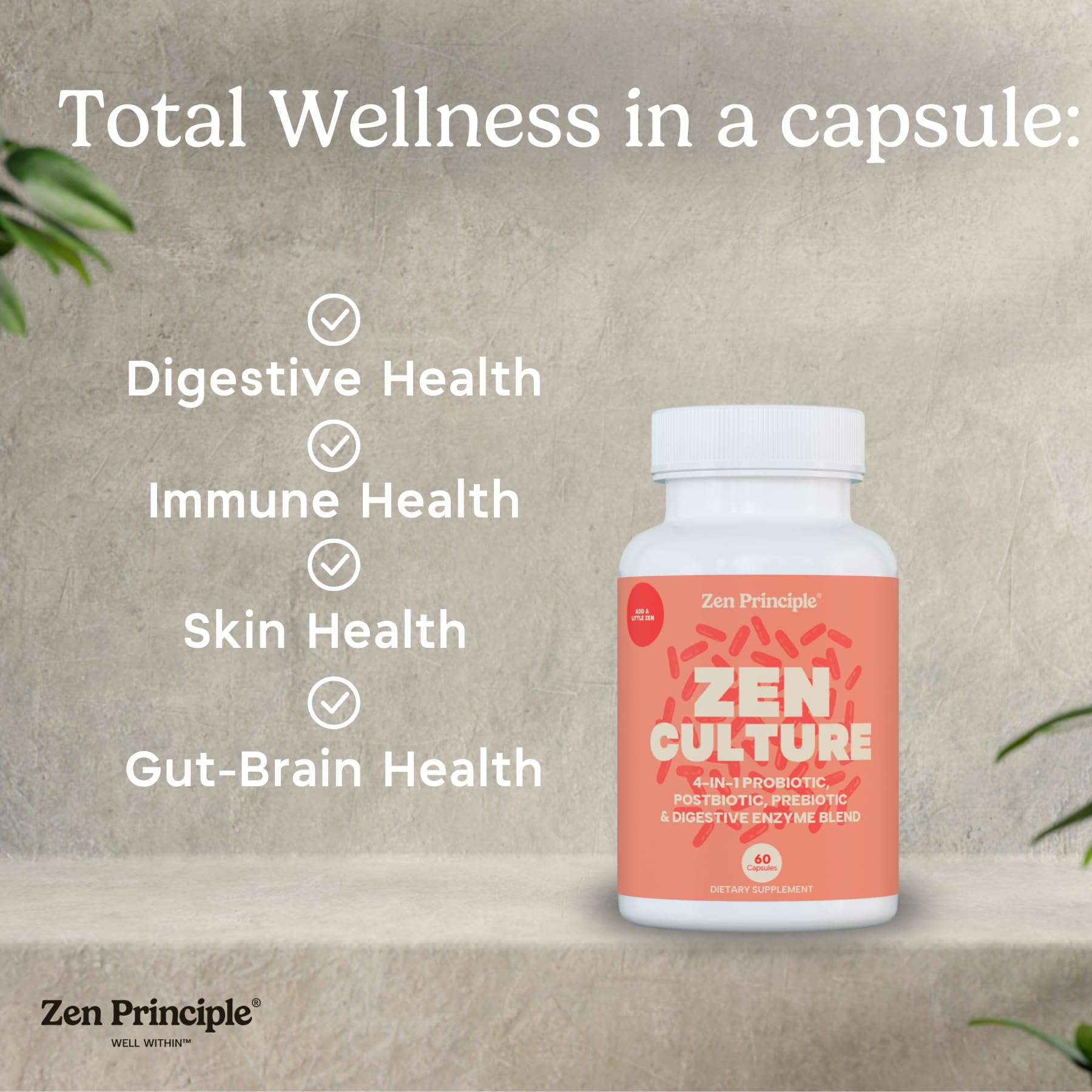 Zen Principle Zenculture™ – 4-in-1 Synbiotic Supplement (Probiotic + Prebiotic + Postbiotic + Digestive Enzymes) with CoreBiome®. Anti Bloating, Immune & Brain-Gut Health. 120 Capsules Zen Principle Au supplements