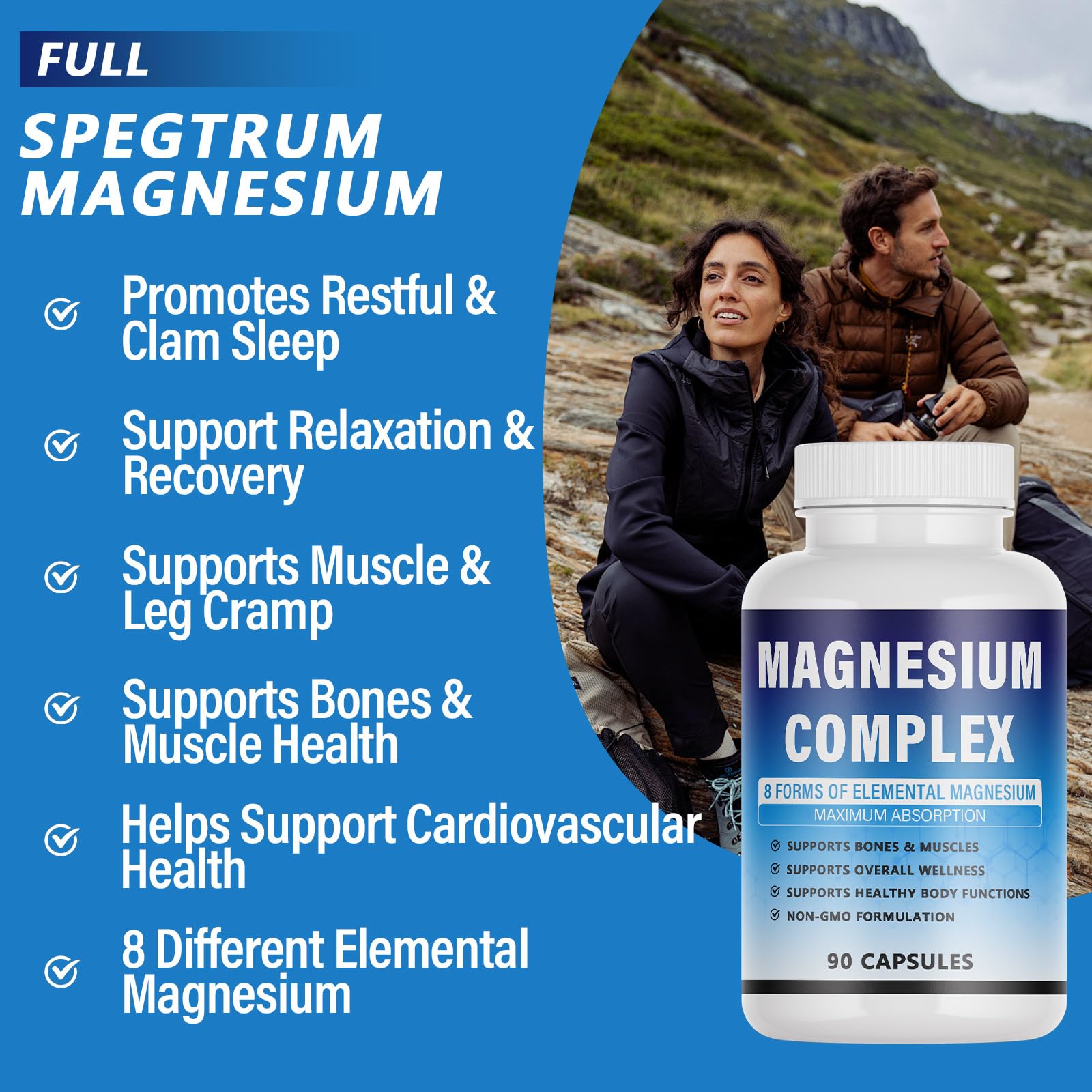 Magnesium Complex Supplement - 8 Elemental Magnesium 1000mg - Glycinate, Citrate, Malate, Taurate Chelated | Easy Absorption, Energy Support | Vegan Non-GMO, 90 Capsules (1pc) KFUKFU Au supplements