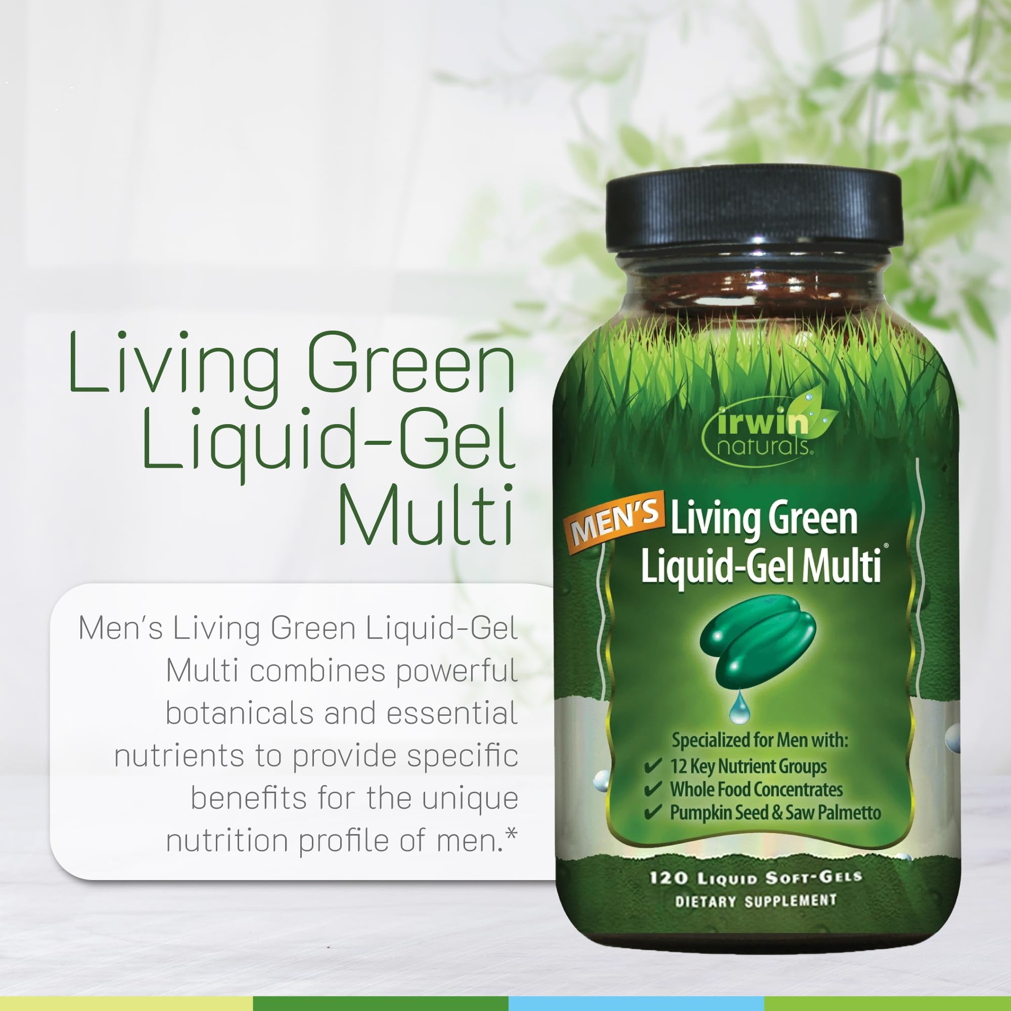 Irwin Naturals Men's Living Green Liquid-Gel Multi - 70 Essential Nutrients, Full-Spectrum Vitamin Supplements for Men, Wholefood Blend - Promotes Brain & Adrenal Support - 120 Liquid Soft-Gels Irwin Naturals Au supplements