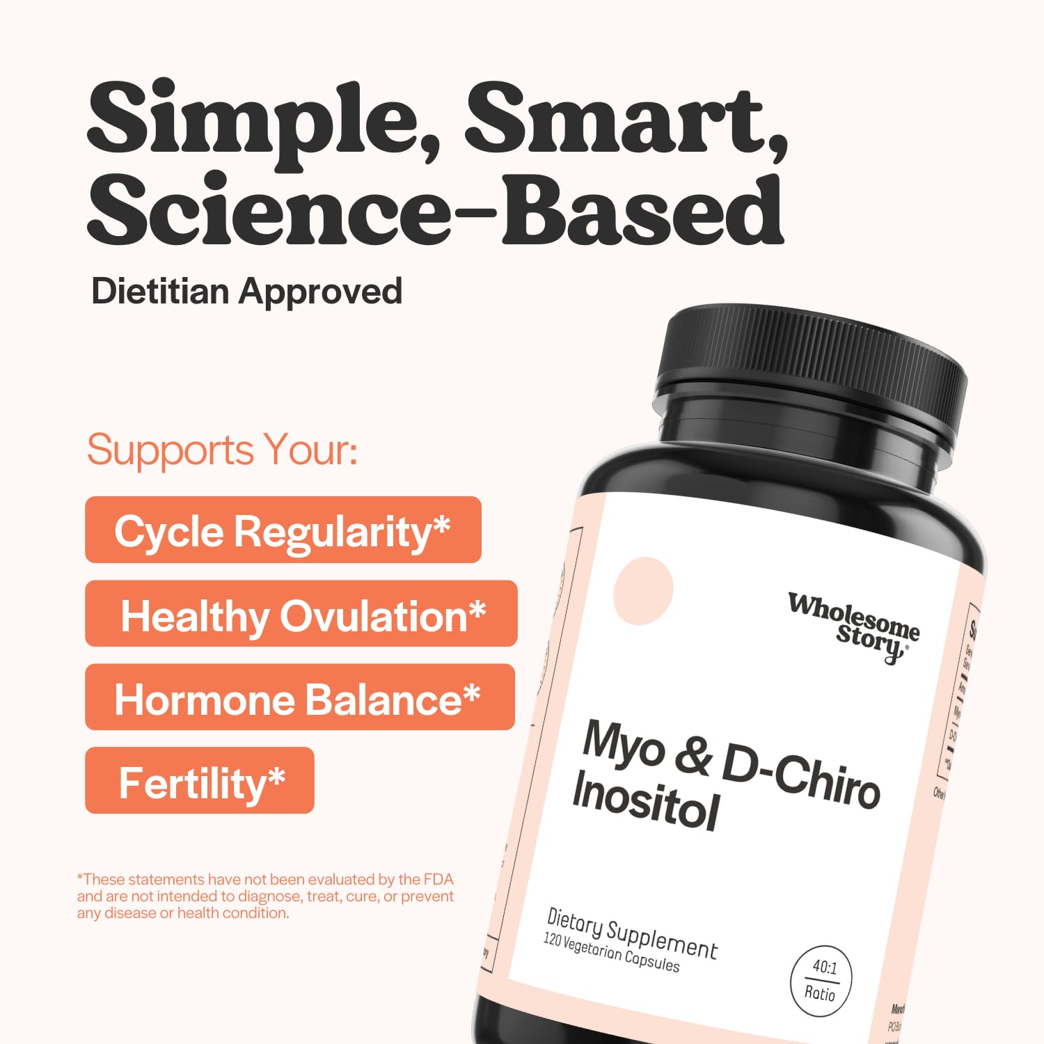 Wholesome Story Myo-Inositol & D-Chiro Inositol Supplement for Women | Fertility Supplements for Hormonal Balance & Ovarian Health Support | Myoinositol | Ideal 40:1 Ratio | 30 Servings Wholesome Story Au supplements