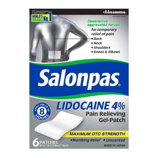 Salonpas Lidocaine 4% Pain Relieving Gel-Patch, 6 Count, for Back, Neck, Shoulder, Knee & Elbow Pain SalonpasAu supplements