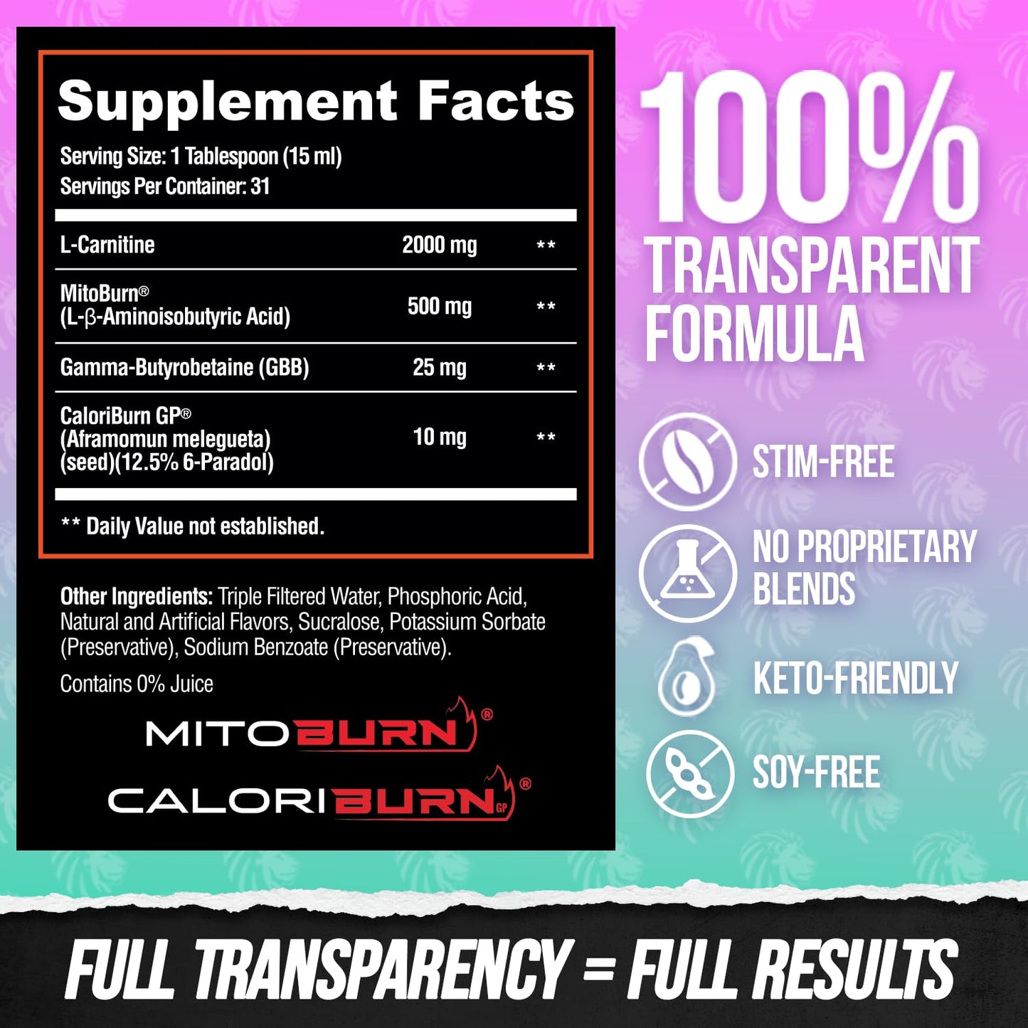 ALPHA LION Burn2O L-Carnitine Liquid 2000mg – Stim Free Super Thermogenic Fat Burner with MitoBurn® & CaloriBurn GP®, Metabolism Booster, Zero Calorie ALPHA LIONUS supplements