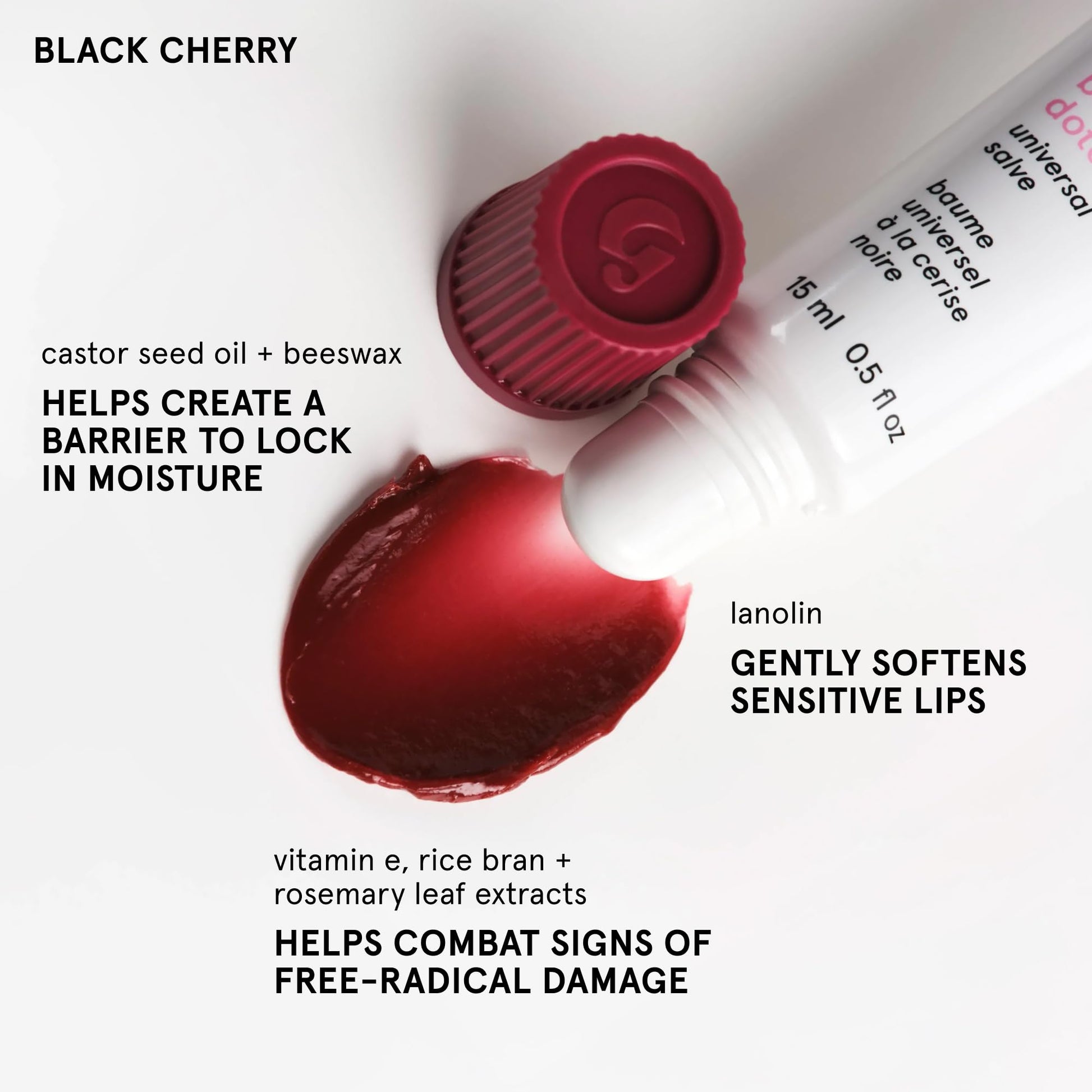 Glossier Balm Dotcom Hydrating Tinted Lip Balm - Universal Salve, Up to 12Hr Moisture for Dry Lips, Cuticles & Skin - Lanolin, Beeswax & Castor Oil - Black Cherry, Burgundy Tint, 15ml Glossier Au supplements