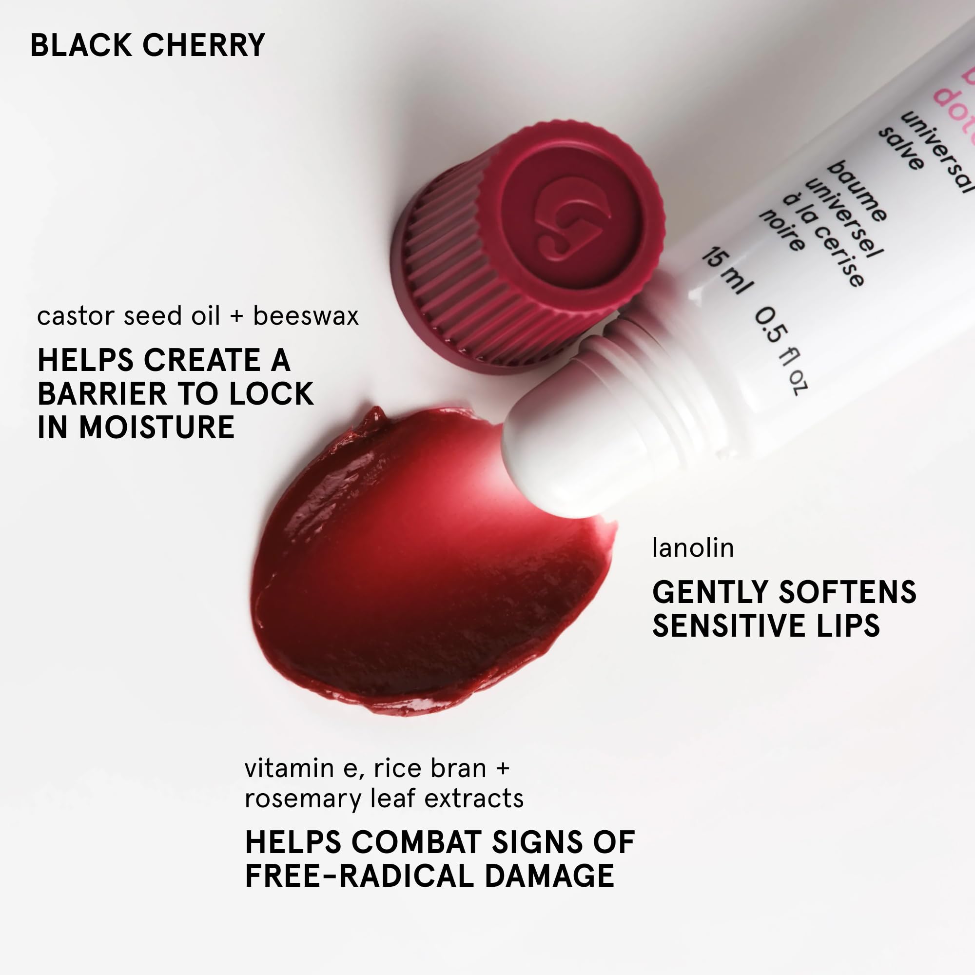 Glossier Balm Dotcom Hydrating Tinted Lip Balm - Universal Salve, Up to 12Hr Moisture for Dry Lips, Cuticles & Skin - Lanolin, Beeswax & Castor Oil - Black Cherry, Burgundy Tint, 15ml Glossier Au supplements