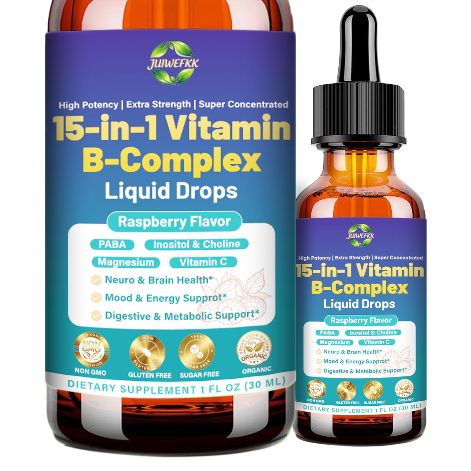 Advanced Vitamin B Complex Liquid Drops for Women Men & Kids, 15-in-1 VIT B Complex with Vitamin C B12 B6 B1 Niacin Folate for Brain Nerve Neuropathy Energy Mood Health, Sublingual B-Complex Drops JUIWEFKK Au supplements