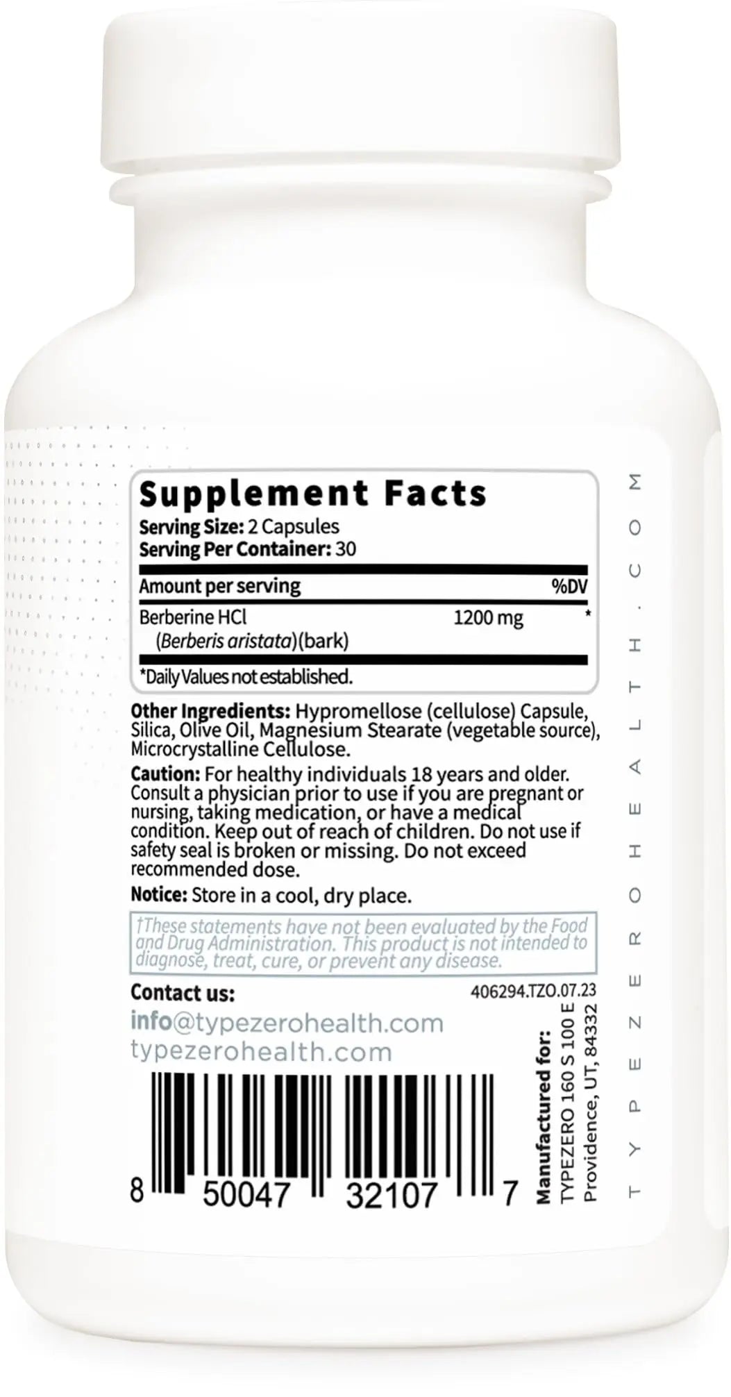 Type Zero Berberine HCL 1200mg 60 Capsules - Clean, Non-GMO, Gluten Free Supplement Type Zero Au supplements