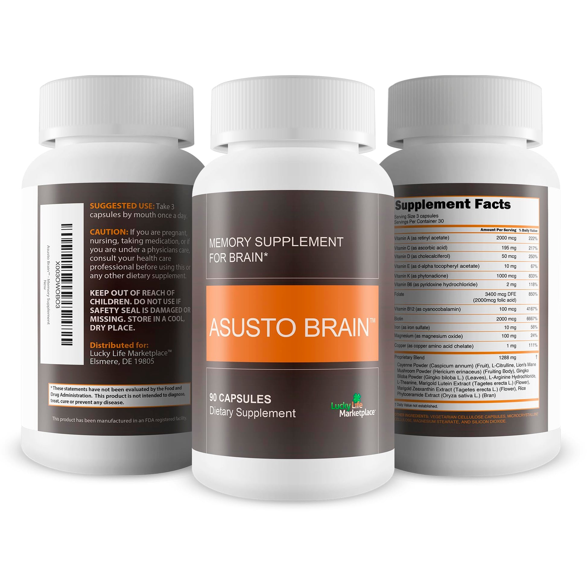Asusto Memory Supplement for Brain - Improved Capsule Formula - Natural Brain, Memory, & Focus Support - Brain Support - Brain Supplement - Nootropic - Natural Asusto Sandalwood Improved Formula Generic Au supplements