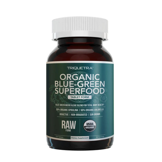 Organic Spirulina & Chlorella Tablets – 4 Organic Certifications, Raw, Non-Irradiated – 50/50 Blue Green Algae Blend – Antioxidant Content Equal to 5 Servings of Vegetables (120 Tablets) Triquetra HealthAU supplements