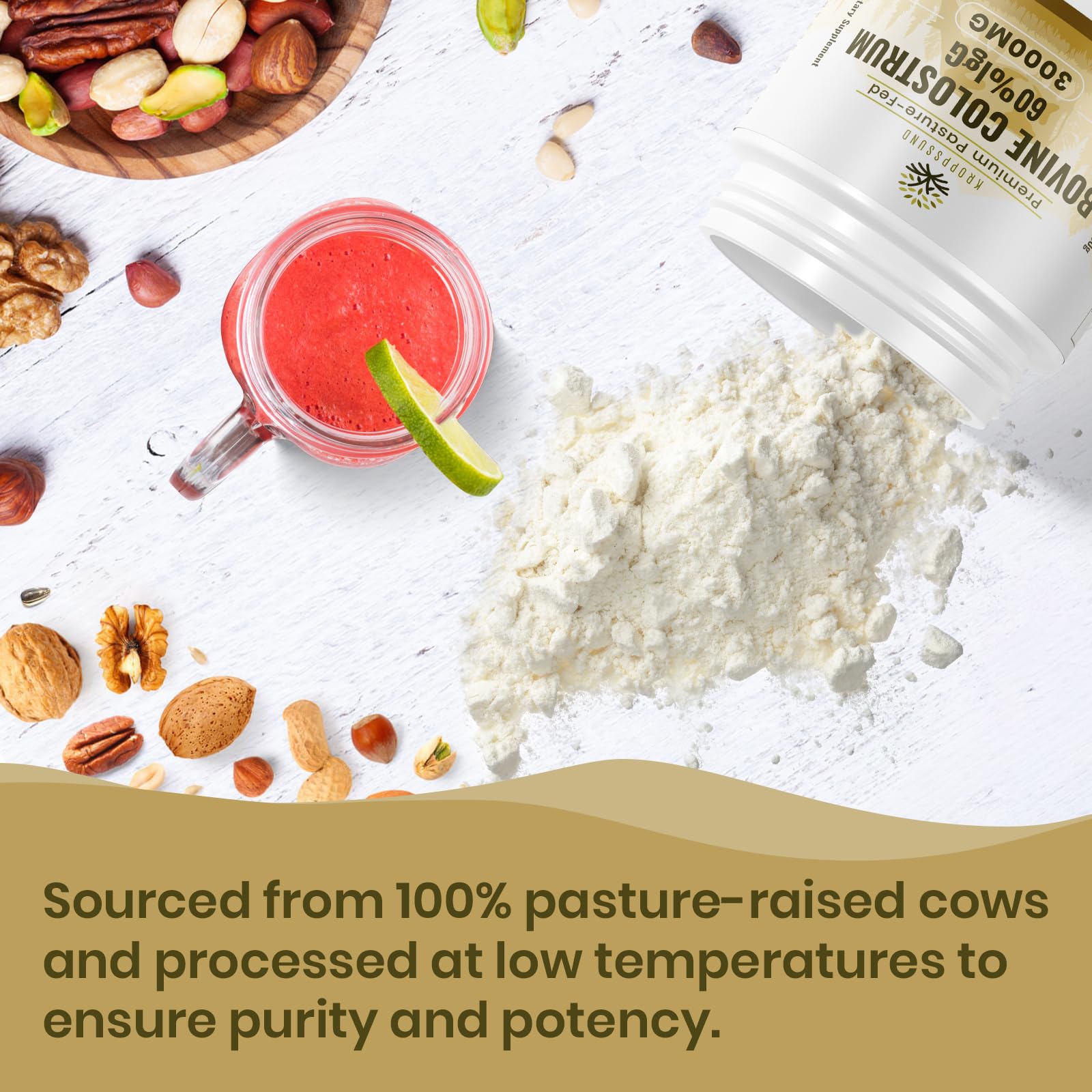 Kroppssund Bovine Colostrum Powder Supplement 3000 mg - Extra High 60% IgG Bovine Colostrum - Gut, Bone, Exercise, Immune - 50 Servings (1 Bottle) Kroppssund Au supplements