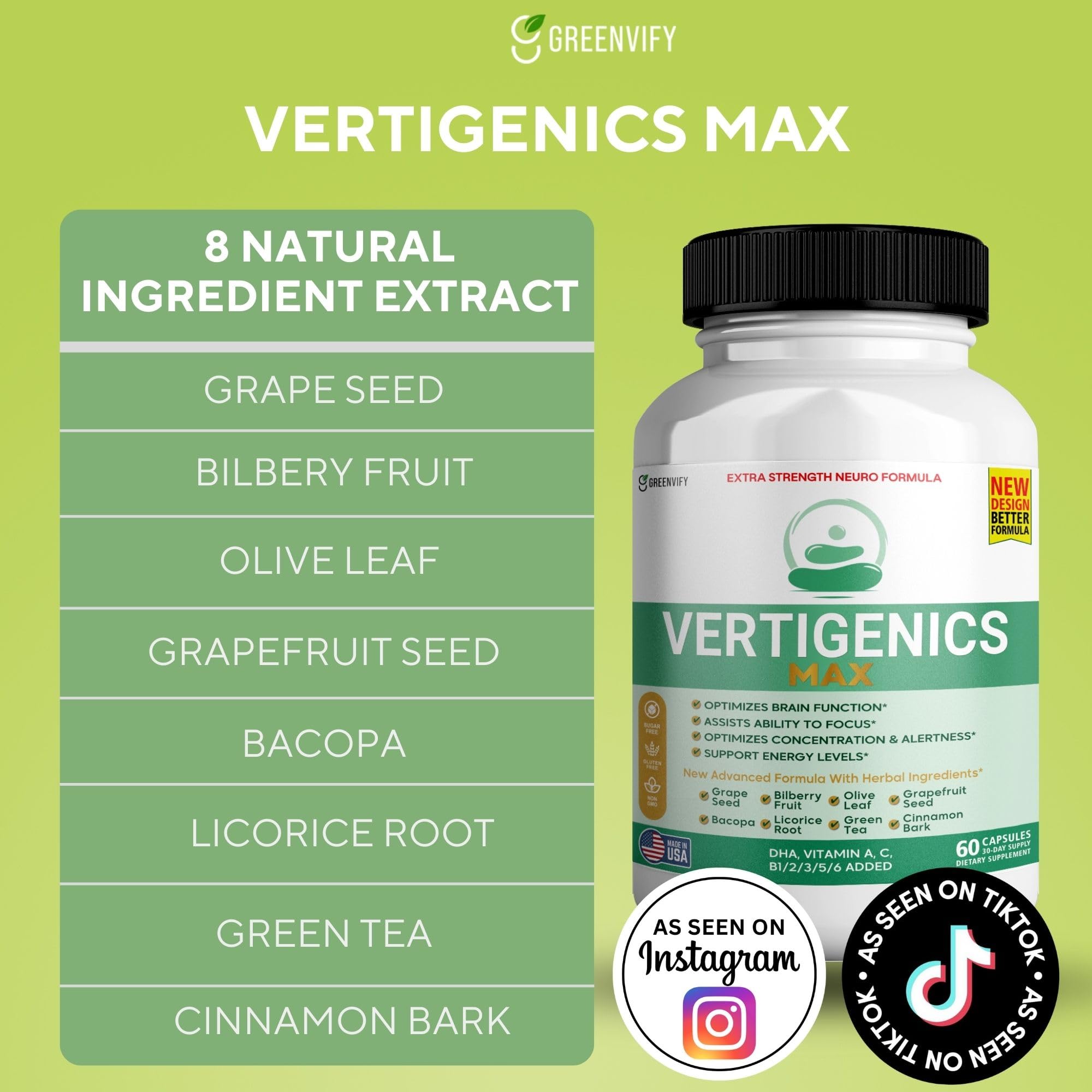 Vertigenics Max – Brain & Focus Support Supplement – Extra Strength Neuro Formula with Vitamins, Minerals & Herbal Blend – Supports Clarity, Alertness & Energy – 60 Capsules (1) Vertigenics Au supplements