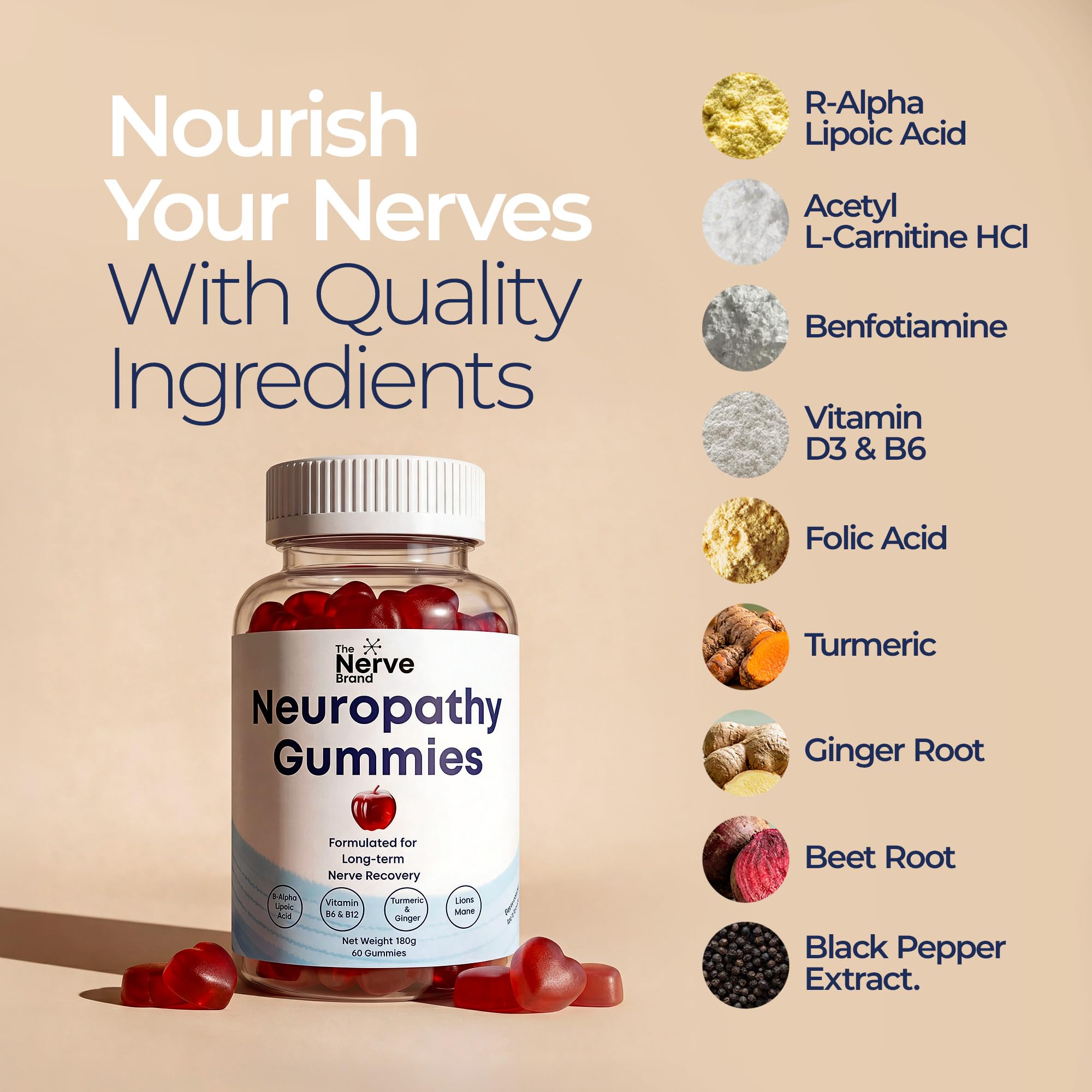 The Nerve Brand Neuropathy Support Gummies, 600 mg R Alpha Lipoic Acid Gummies with B1 B6 B12 and Lion’s Mane, Sugar Free Daily Nerve Health Supplement, 30 Day Supply The Nerve Brand Au supplements