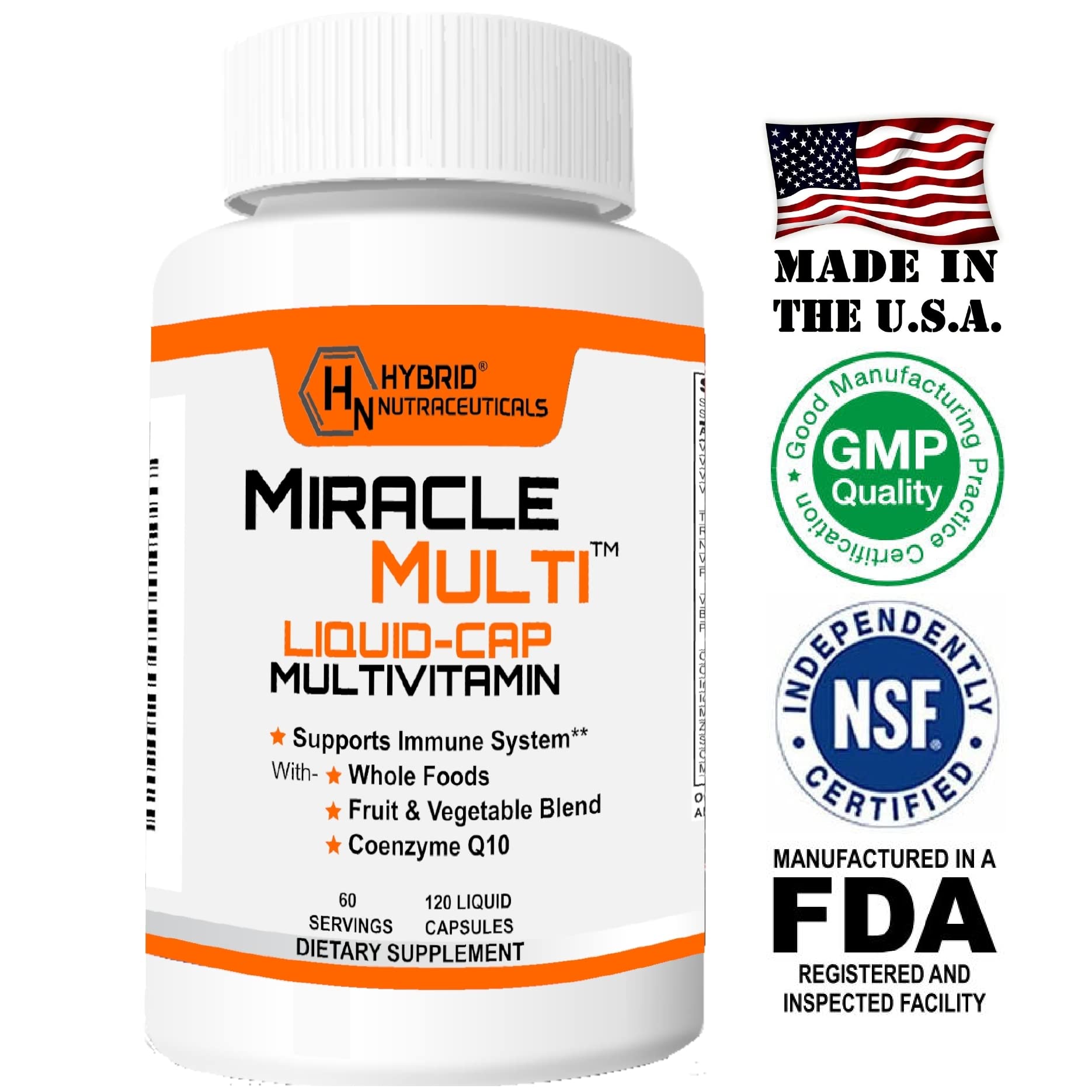 MiracleMulti Liquid Multivitamin Capsules for Men & Women - Complete Whole Food Blend Daily Vitamin & Mineral Supplement with CoQ10, B12, 42 Superfood Enzyme - 120 Softgels Hybrid Nutraceuticals Au supplements