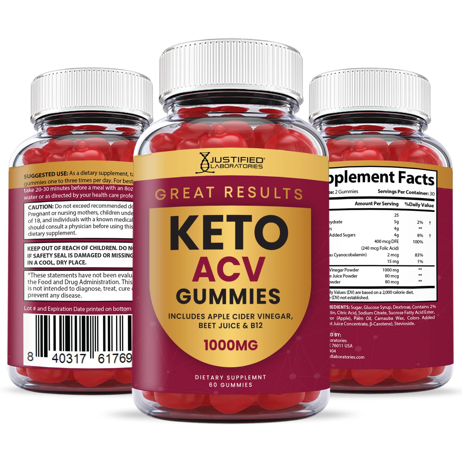 Justified Laboratories (2 Pack) Great Results Keto ACV Gummies 1000MG Justified Laboratories Au supplements