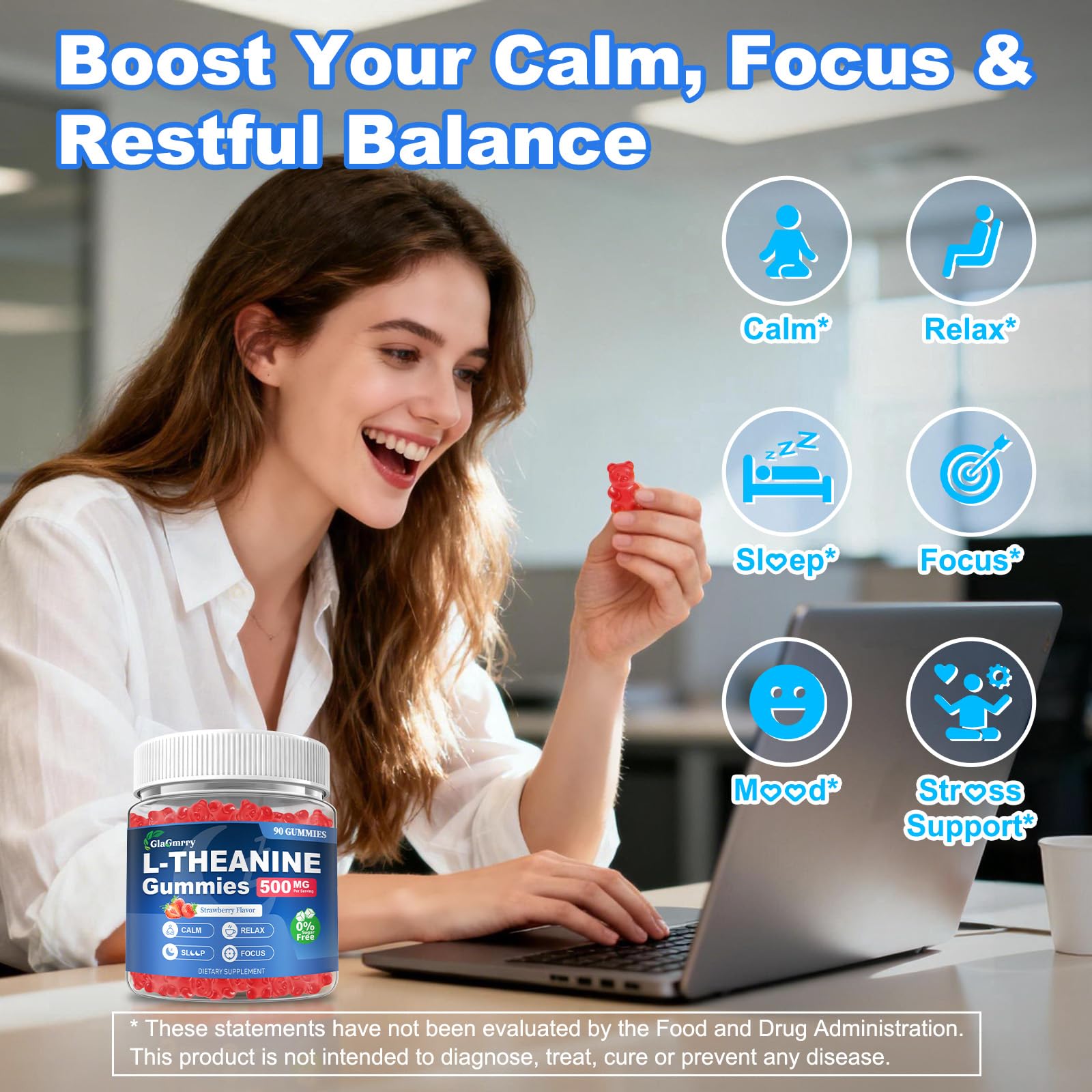 GlaGmrry 180 Count | L Theanine Gummies, L Theanine Supplement for Adults & Kids, w/Ashwagandha, Magnesium, GABA & 5-HTP, Sugar Free Liposomal Formula for Calm Relax zzZ M♡♡d & Focus, Vegan GlaGmrry Au supplements