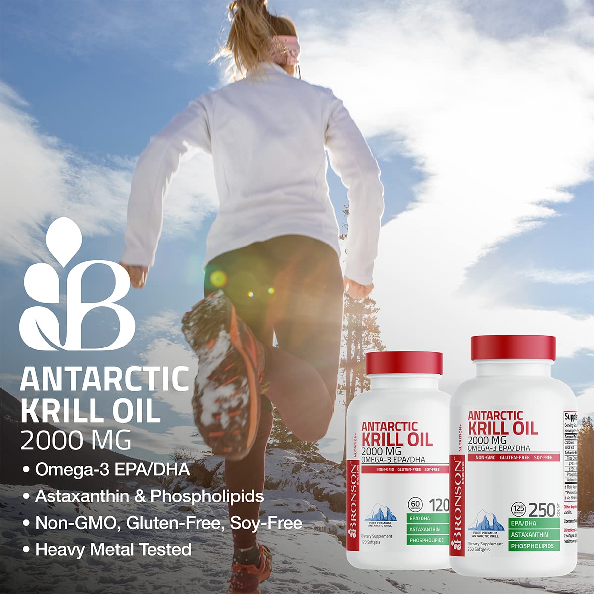 Bronson Antarctic Krill Oil 2000 mg with Omega-3s EPA, DHA, Astaxanthin and Phospholipi Bronson Au supplements